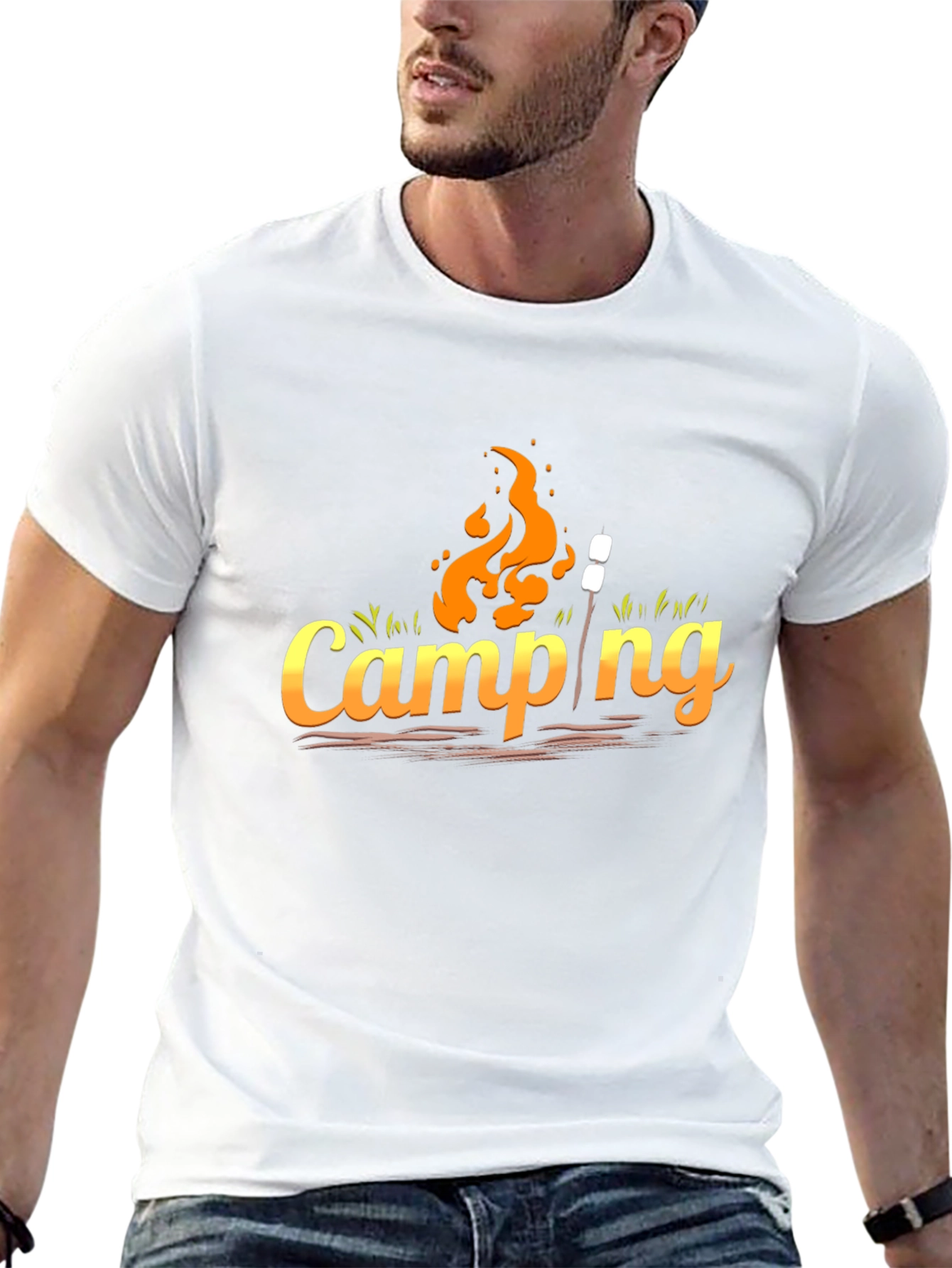 Camping Graphic Tee - Black Cotton Casual Top