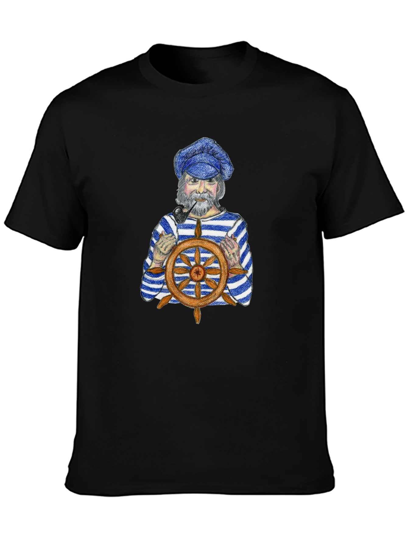 Nautical Captain Graphic Tee - Black Cotton T-Shirt