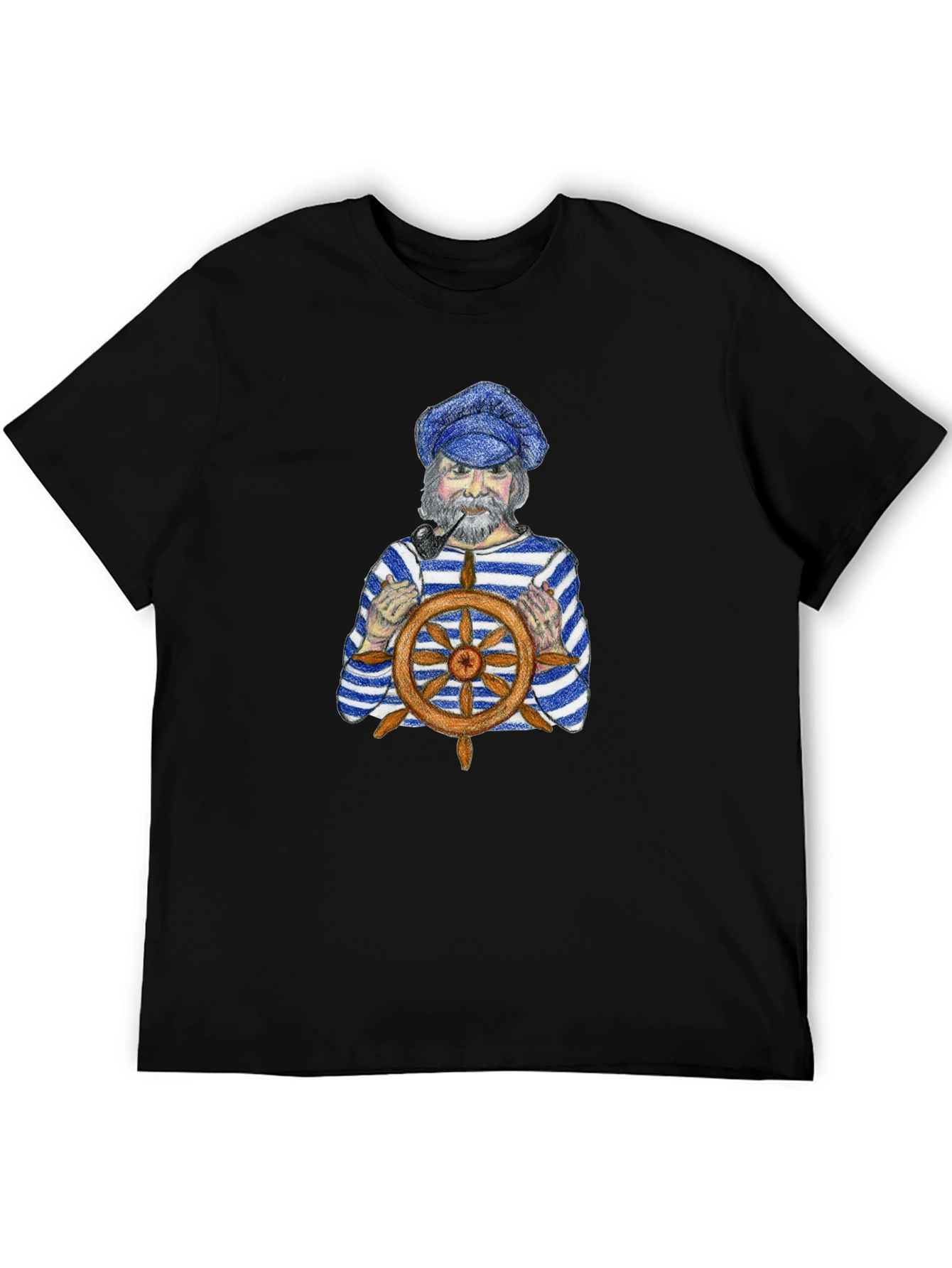 Nautical Captain Graphic Tee - Black Cotton T-Shirt