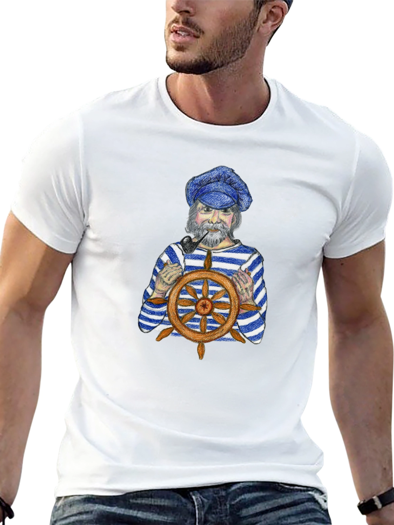 Nautical Captain Graphic Tee - Black Cotton T-Shirt