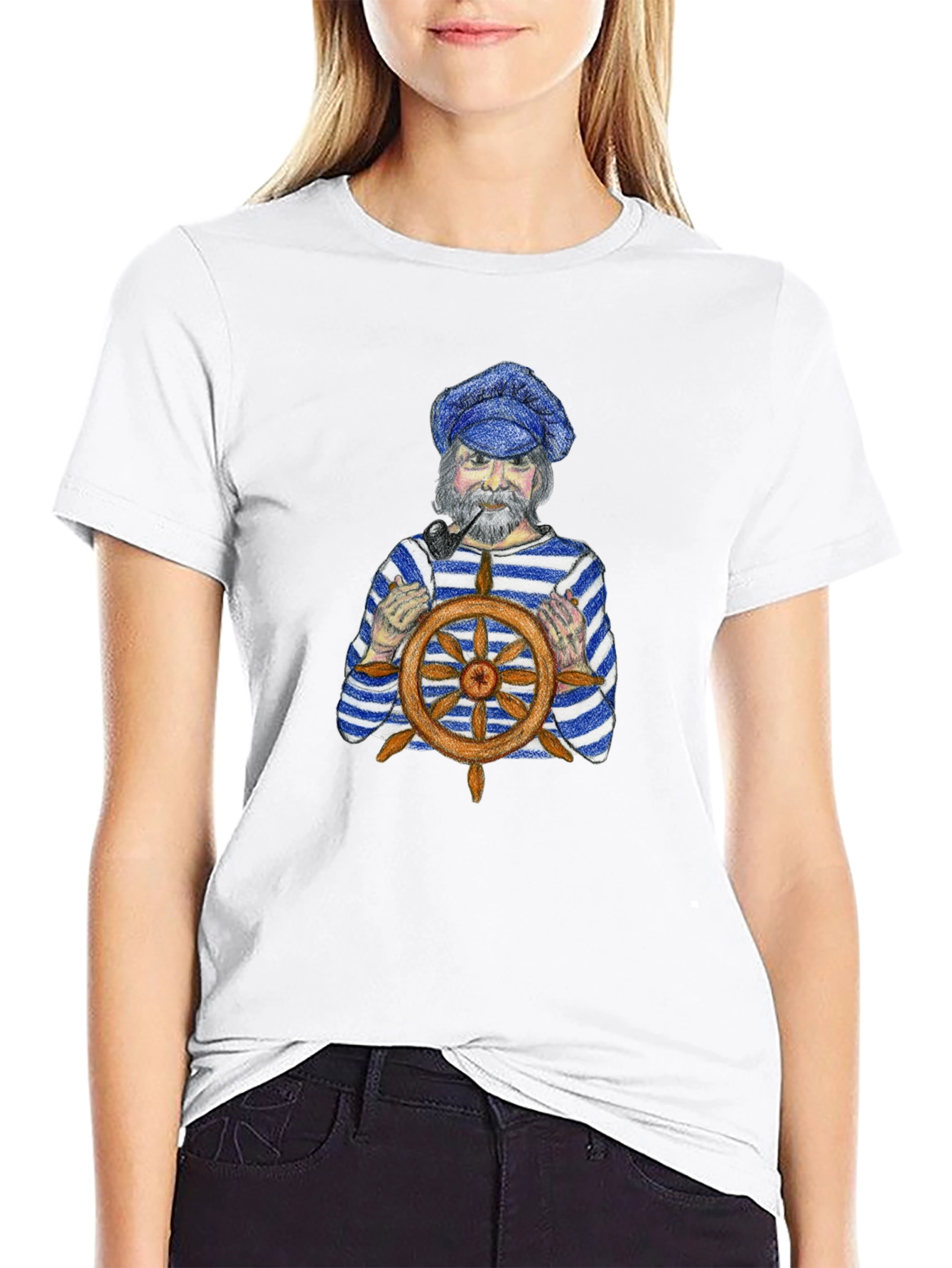 Nautical Captain Graphic Tee - Black Cotton T-Shirt