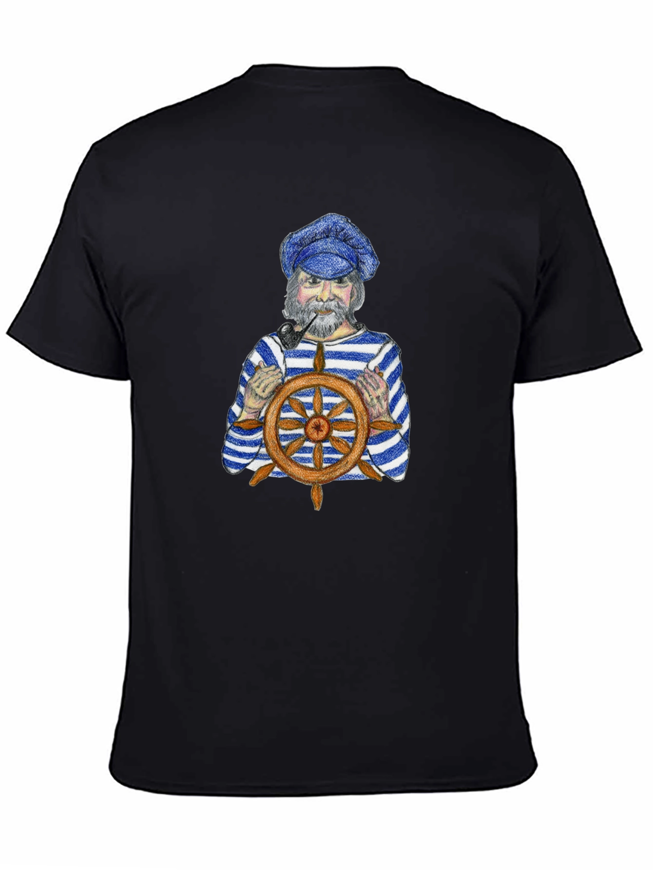 Nautical Captain Graphic Tee - Black Cotton T-Shirt