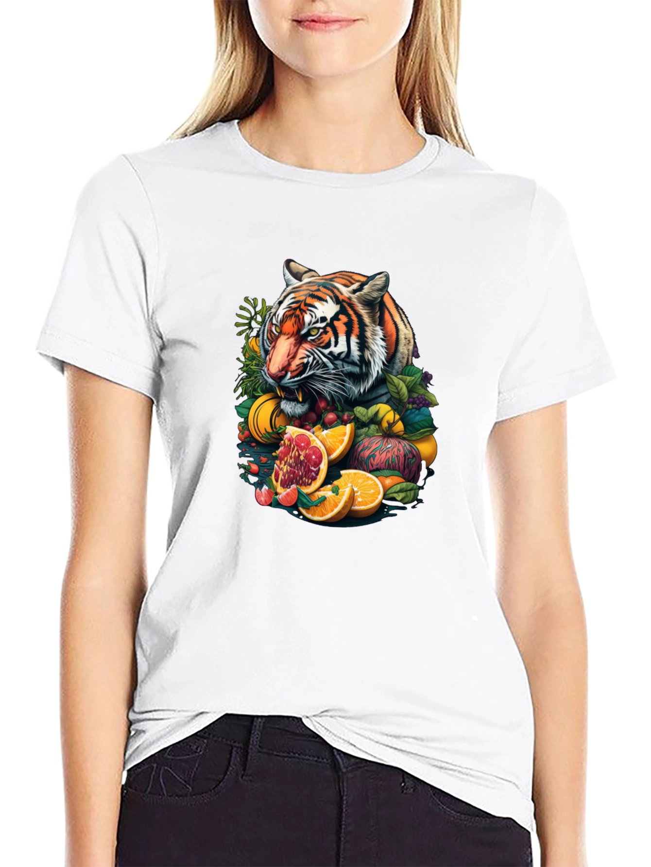 Tiger & Fruit Graphic Black Tee