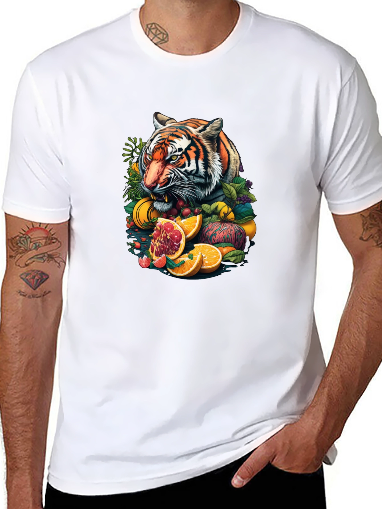 Tiger & Fruit Graphic Black Tee
