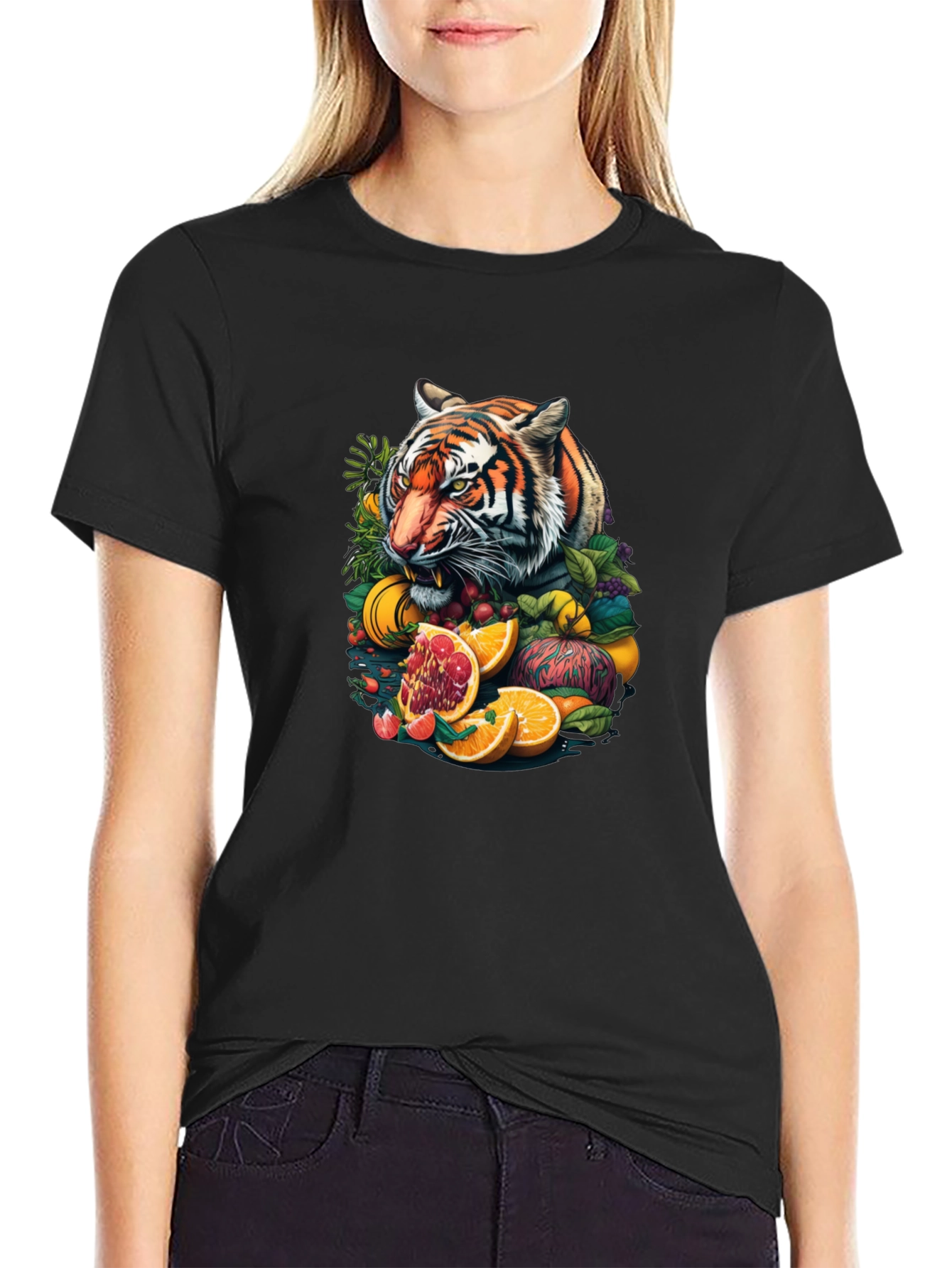 Tiger & Fruit Graphic Black Tee