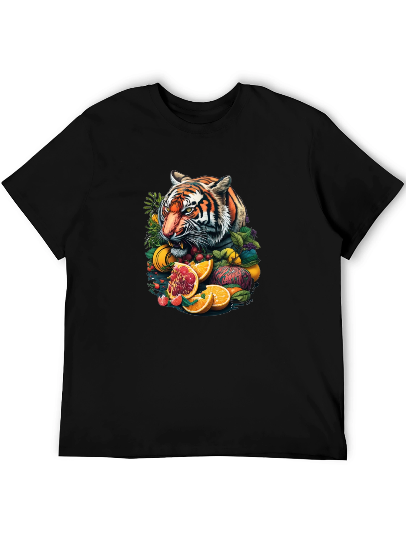 Tiger & Fruit Graphic Black Tee