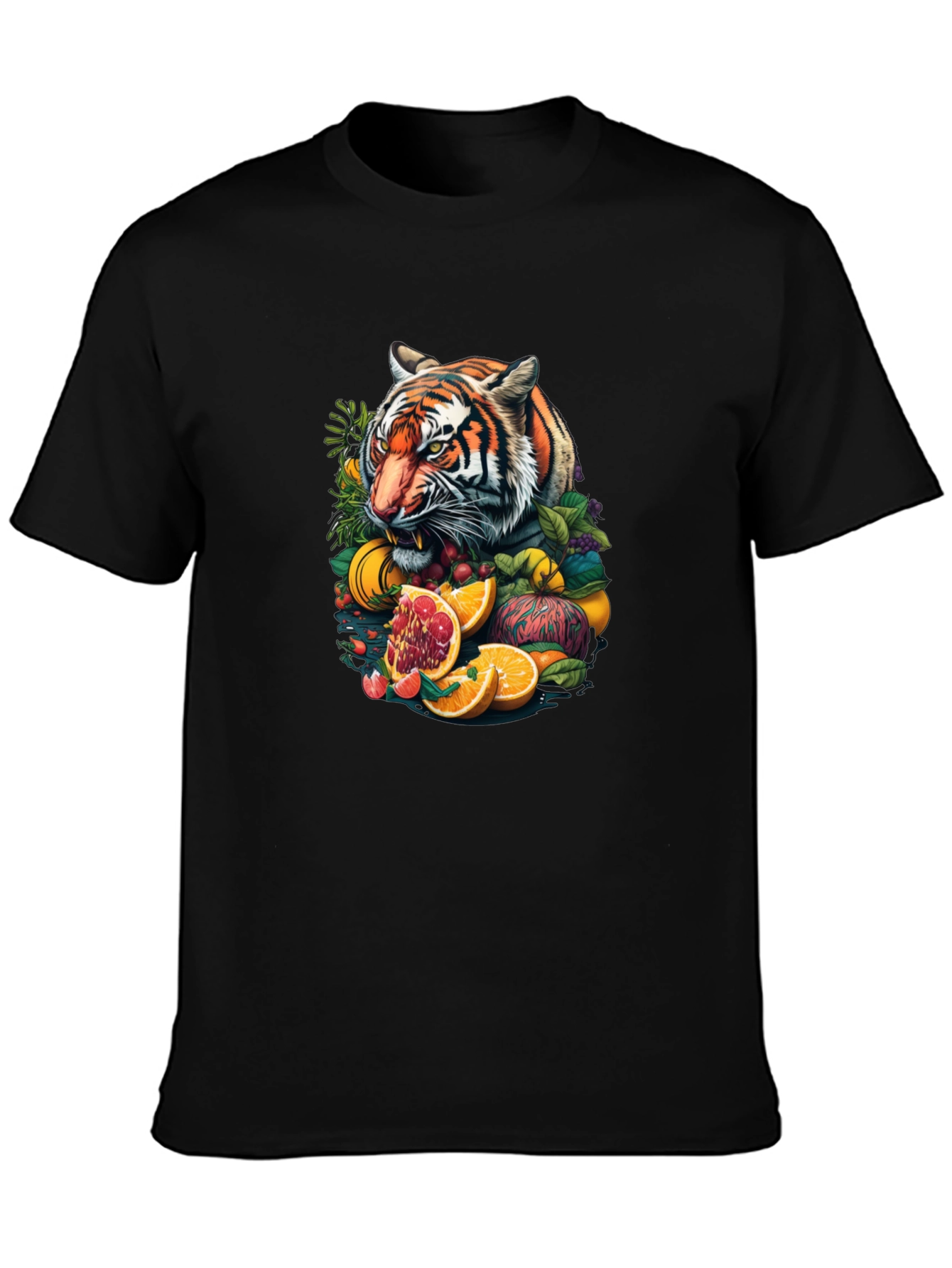 Tiger & Fruit Graphic Black Tee