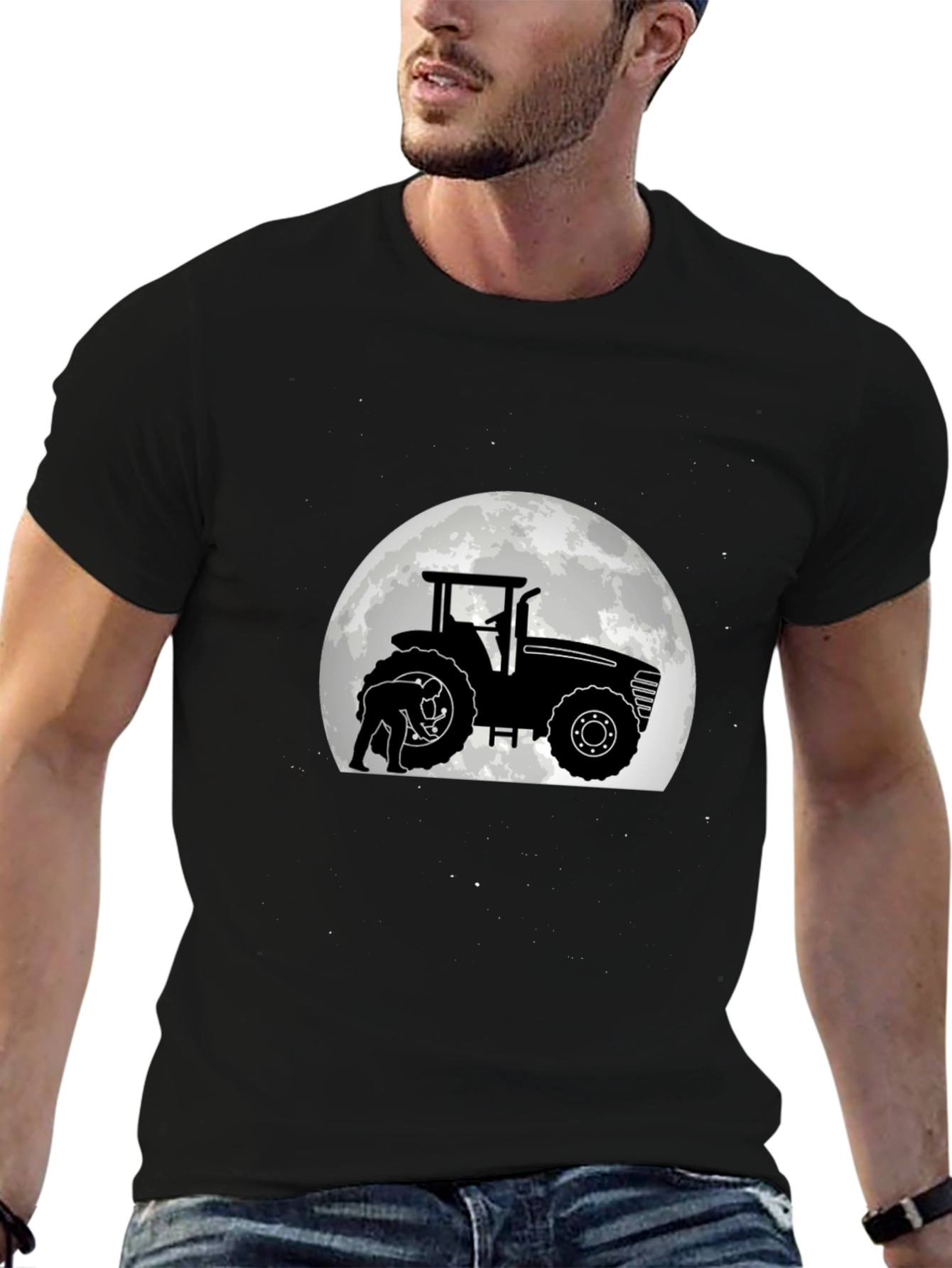 Tractor & Moon Graphic Tee - Black