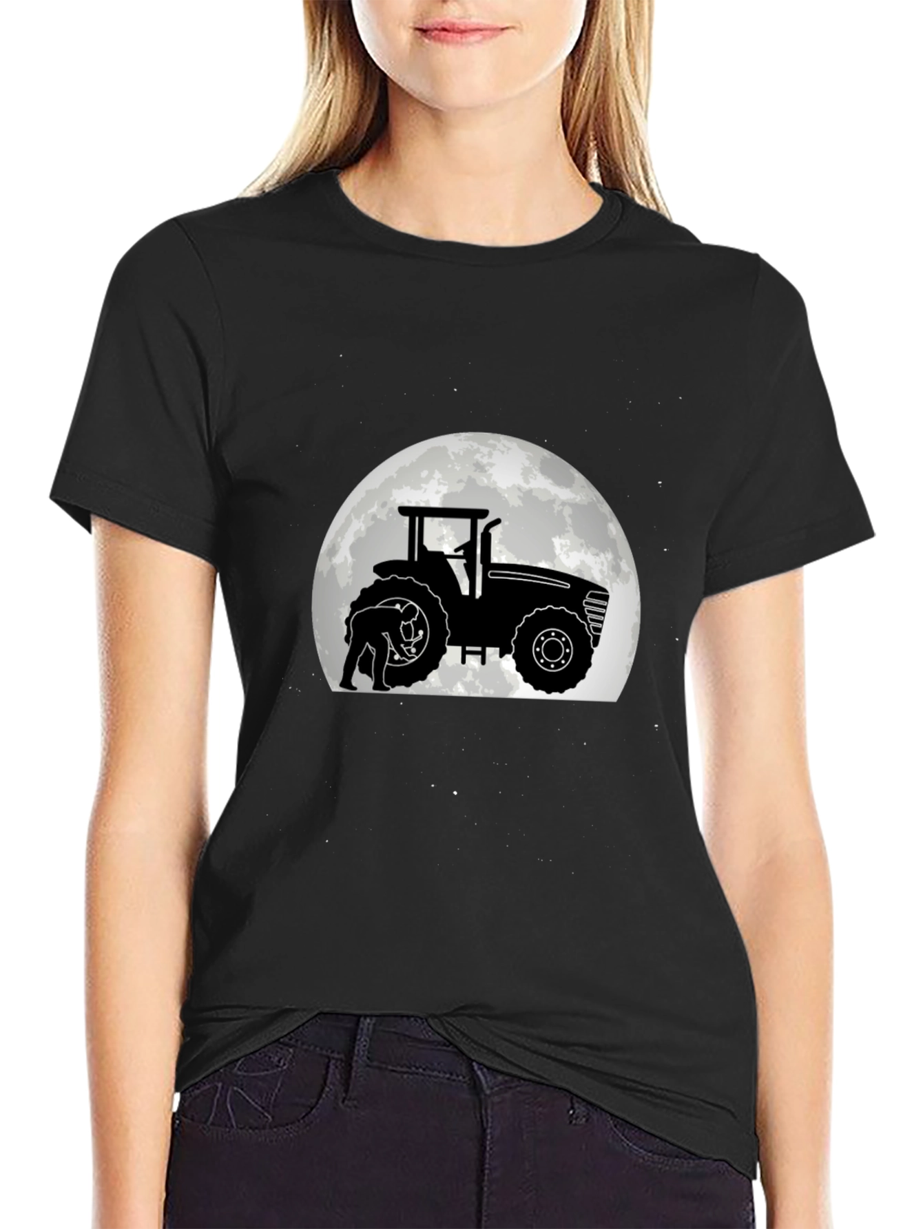 Tractor & Moon Graphic Tee - Black