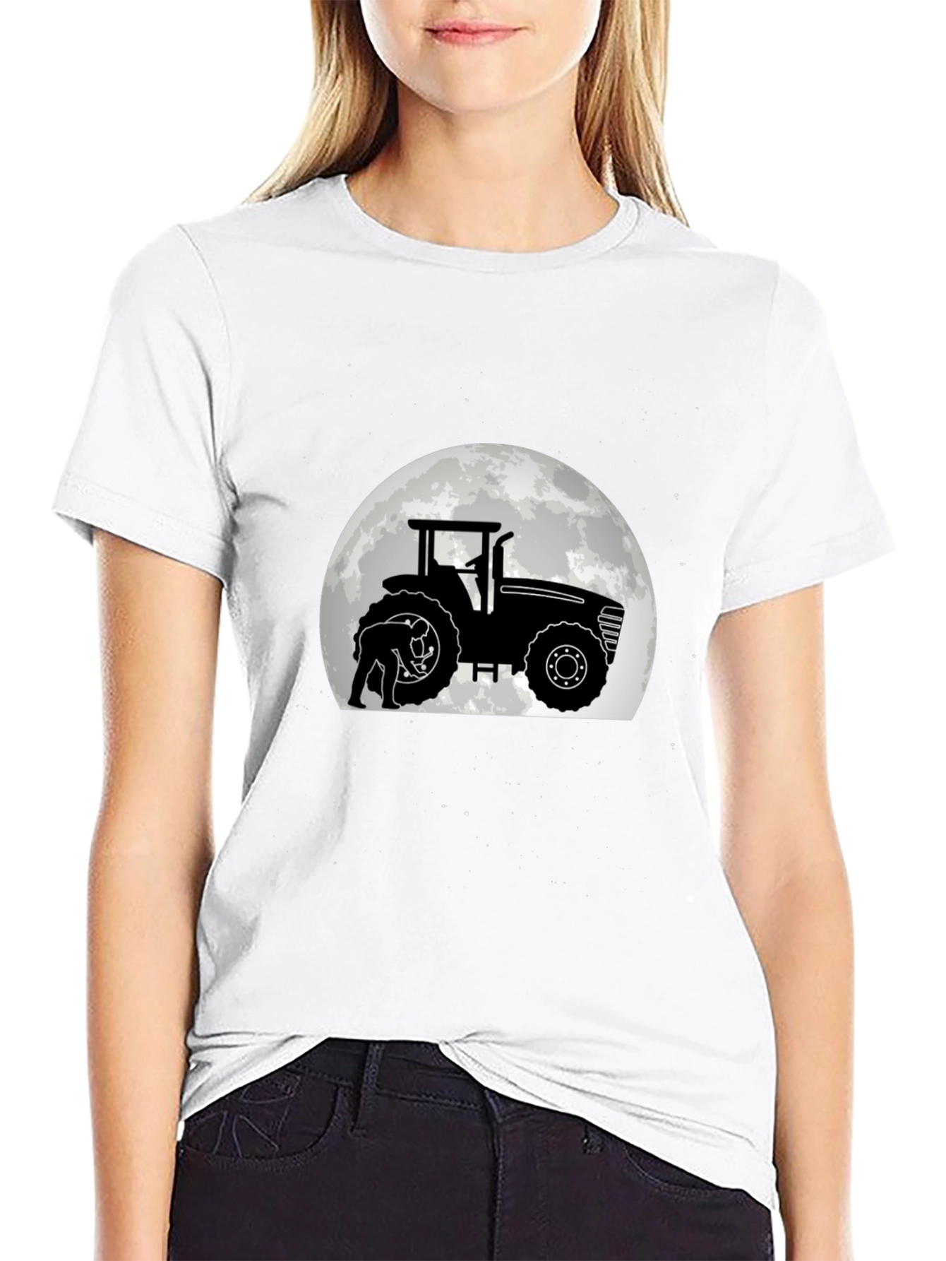 Tractor & Moon Graphic Tee - Black