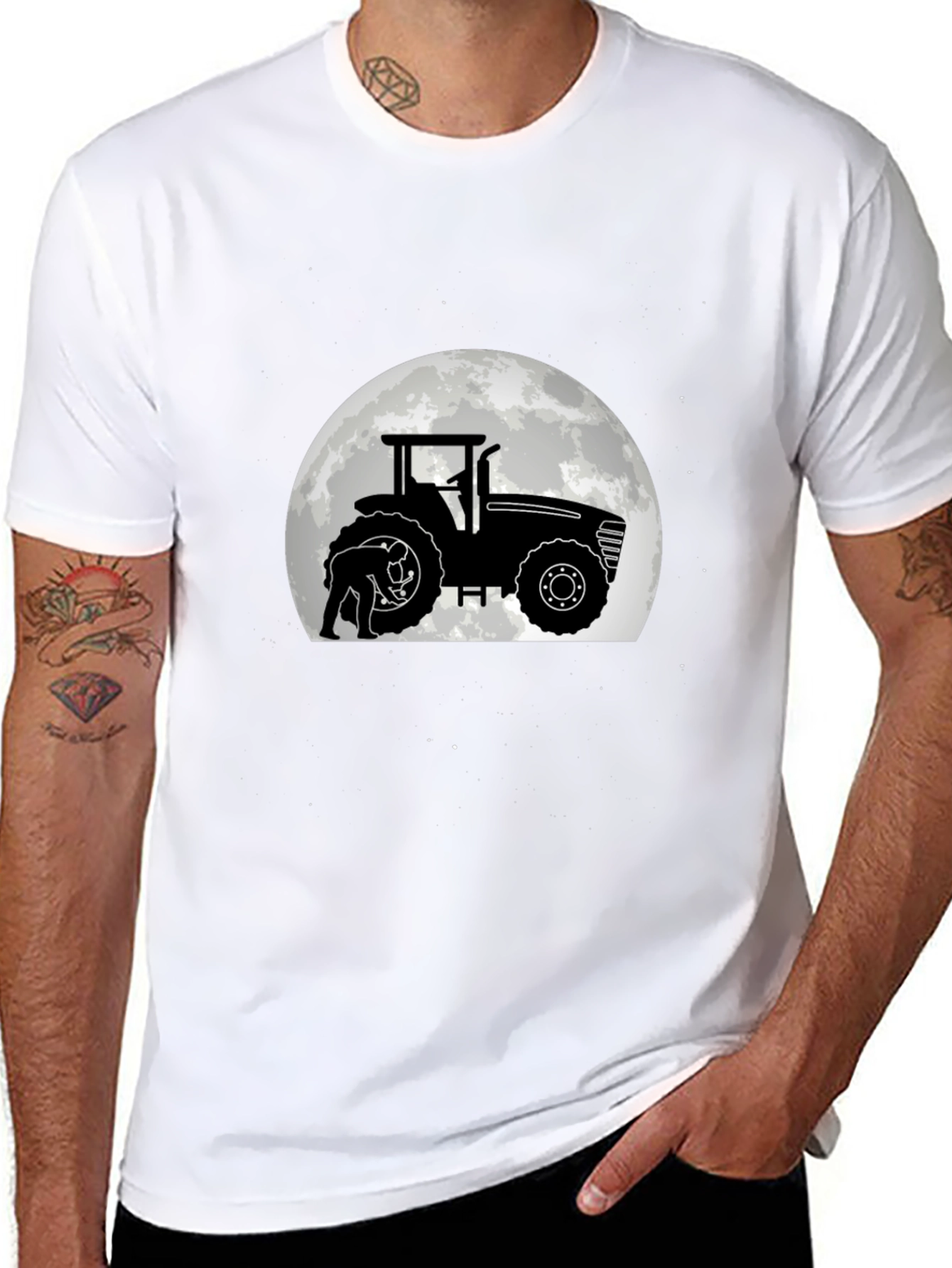 Tractor & Moon Graphic Tee - Black