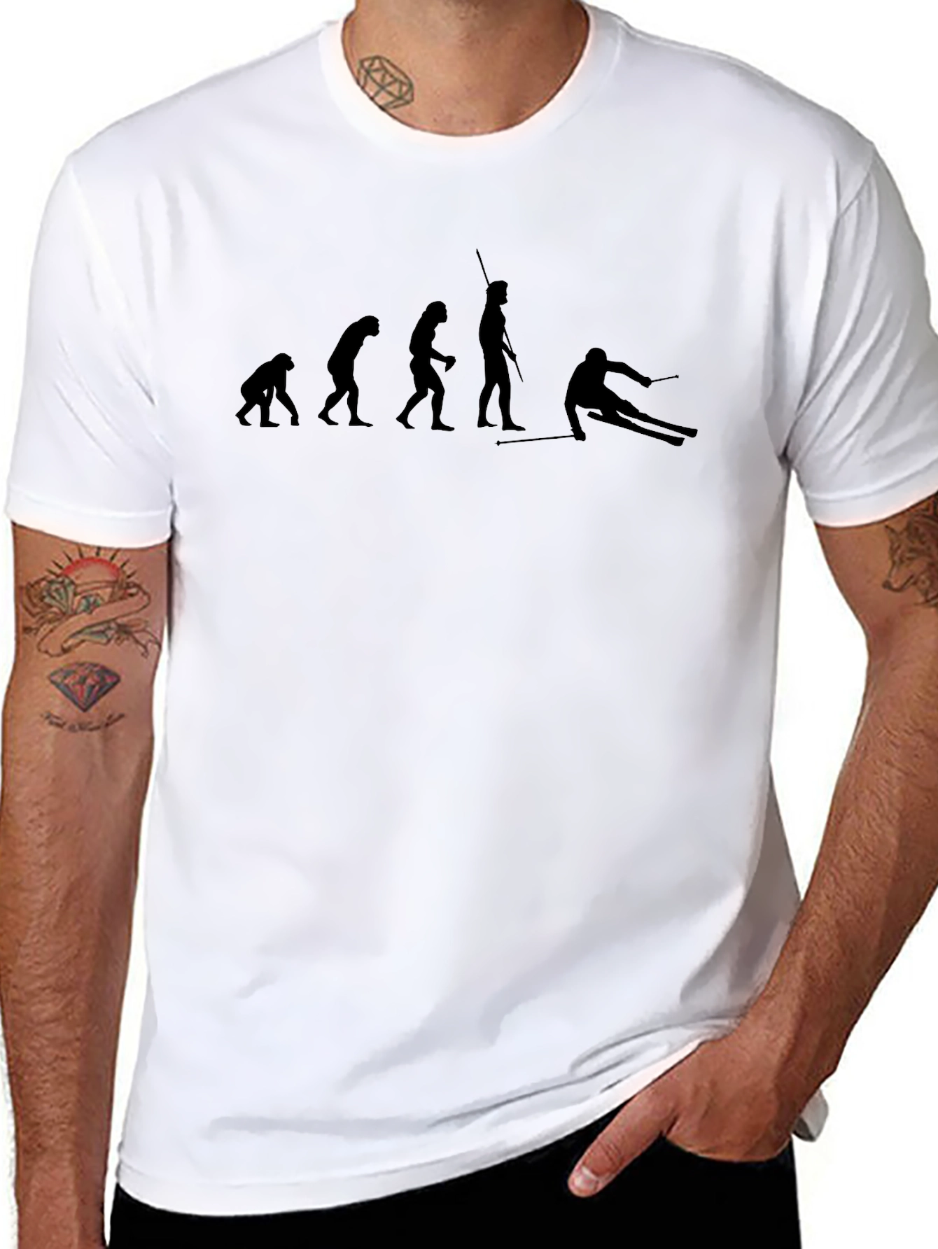 Evolution of Skiing Graphic Tee - Black Cotton T-Shirt