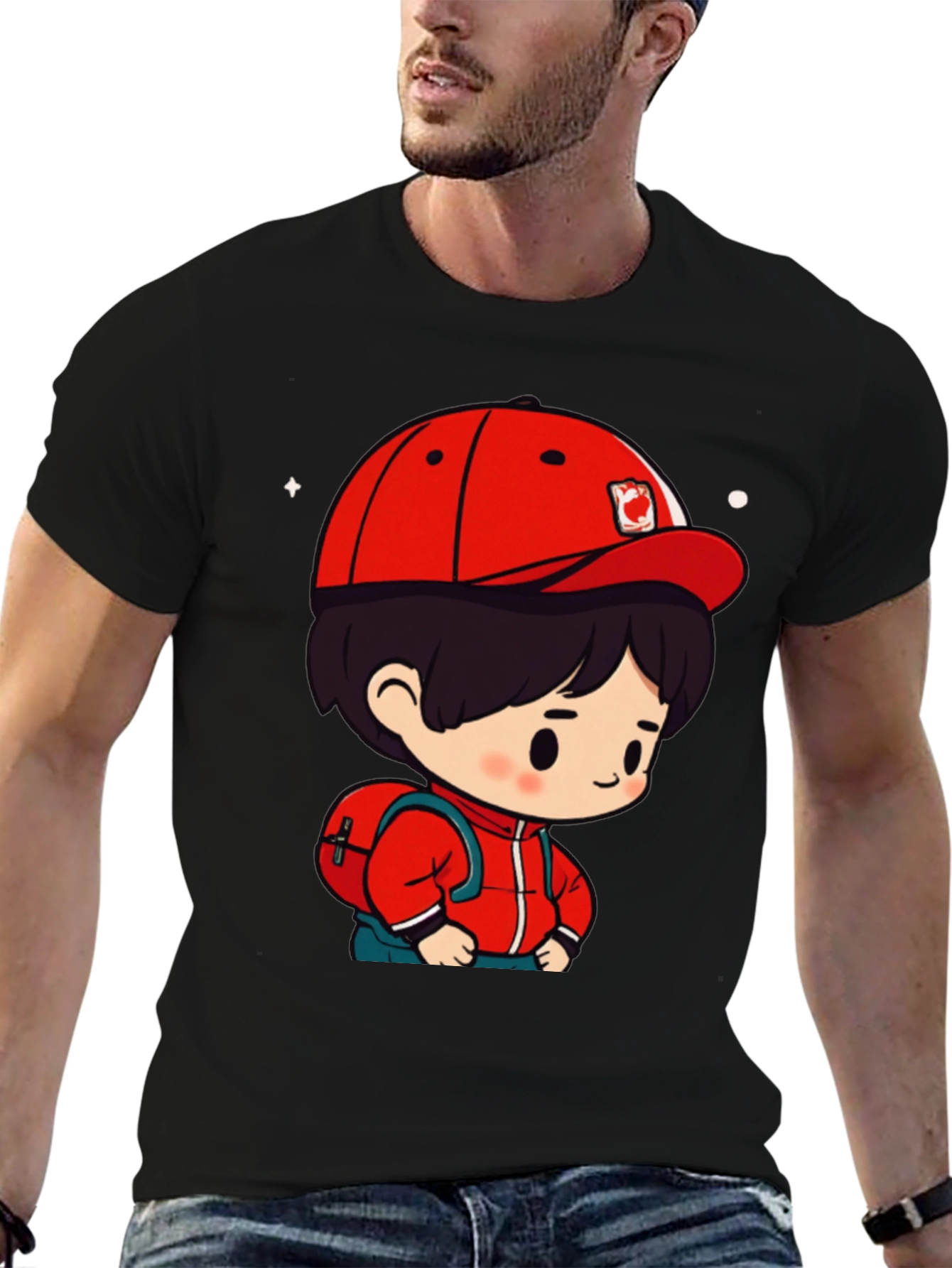Cartoon Boy Black T-Shirt