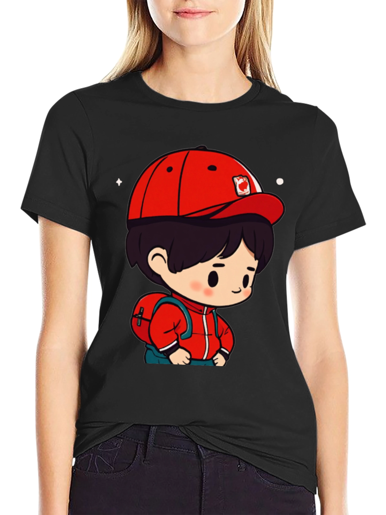 Cartoon Boy Black T-Shirt