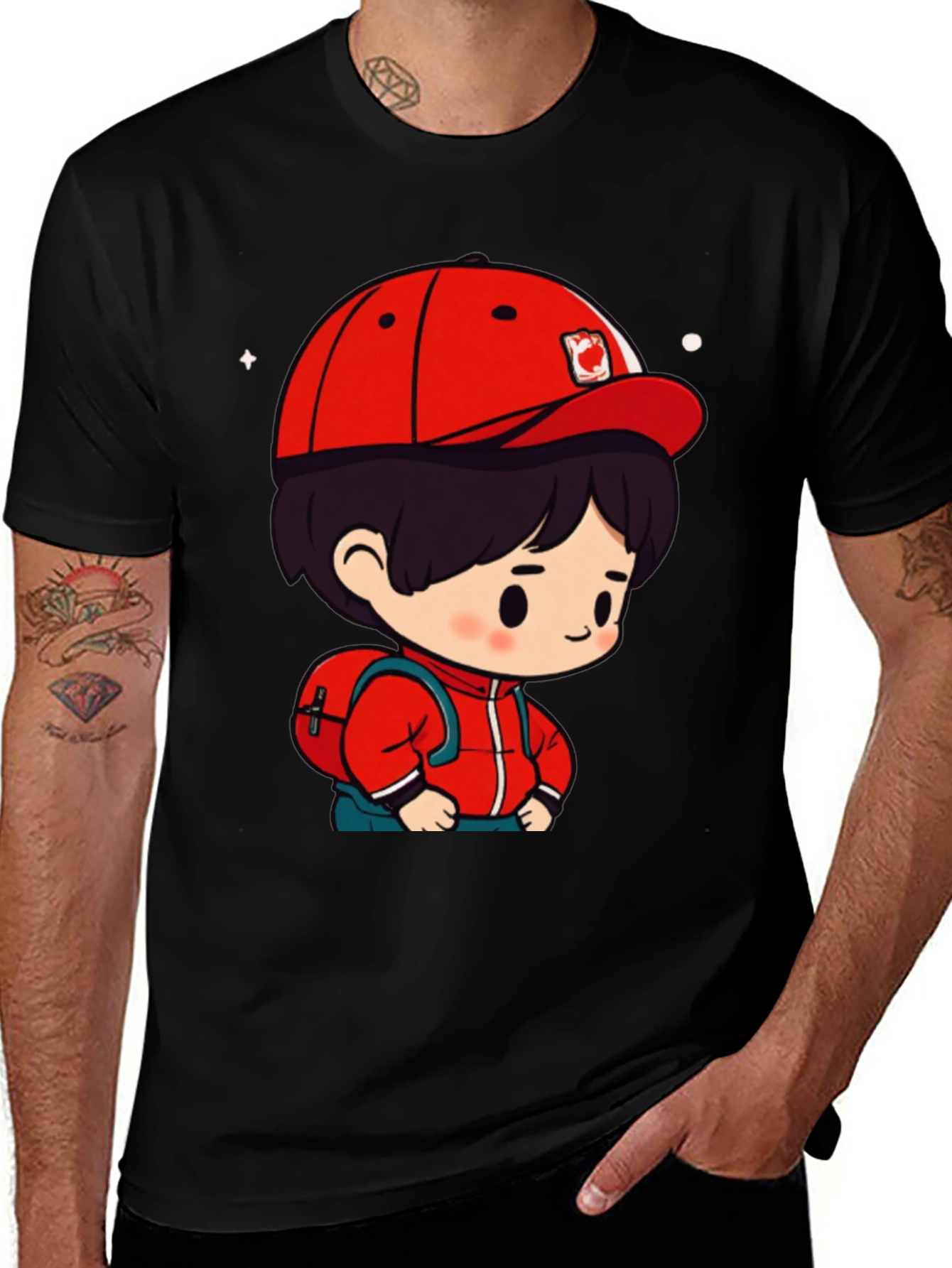 Cartoon Boy Black T-Shirt