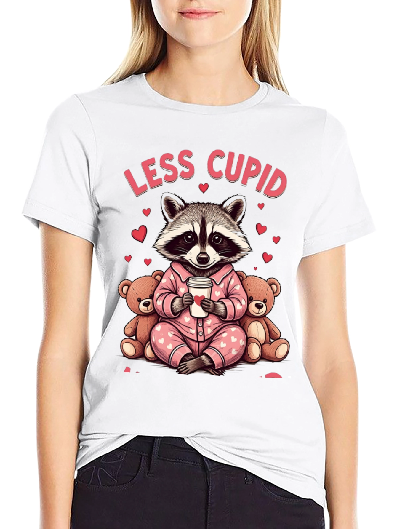 Less Cupid Raccoon Valentines Day Graphic Tee