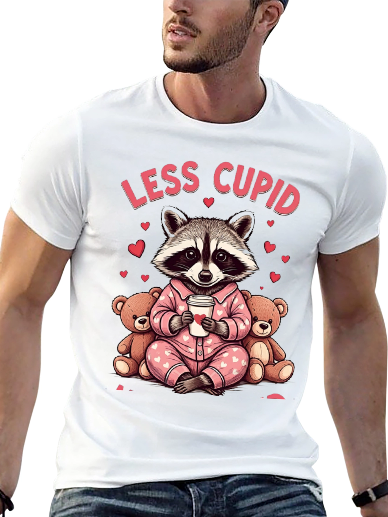 Less Cupid Raccoon Valentines Day Graphic Tee
