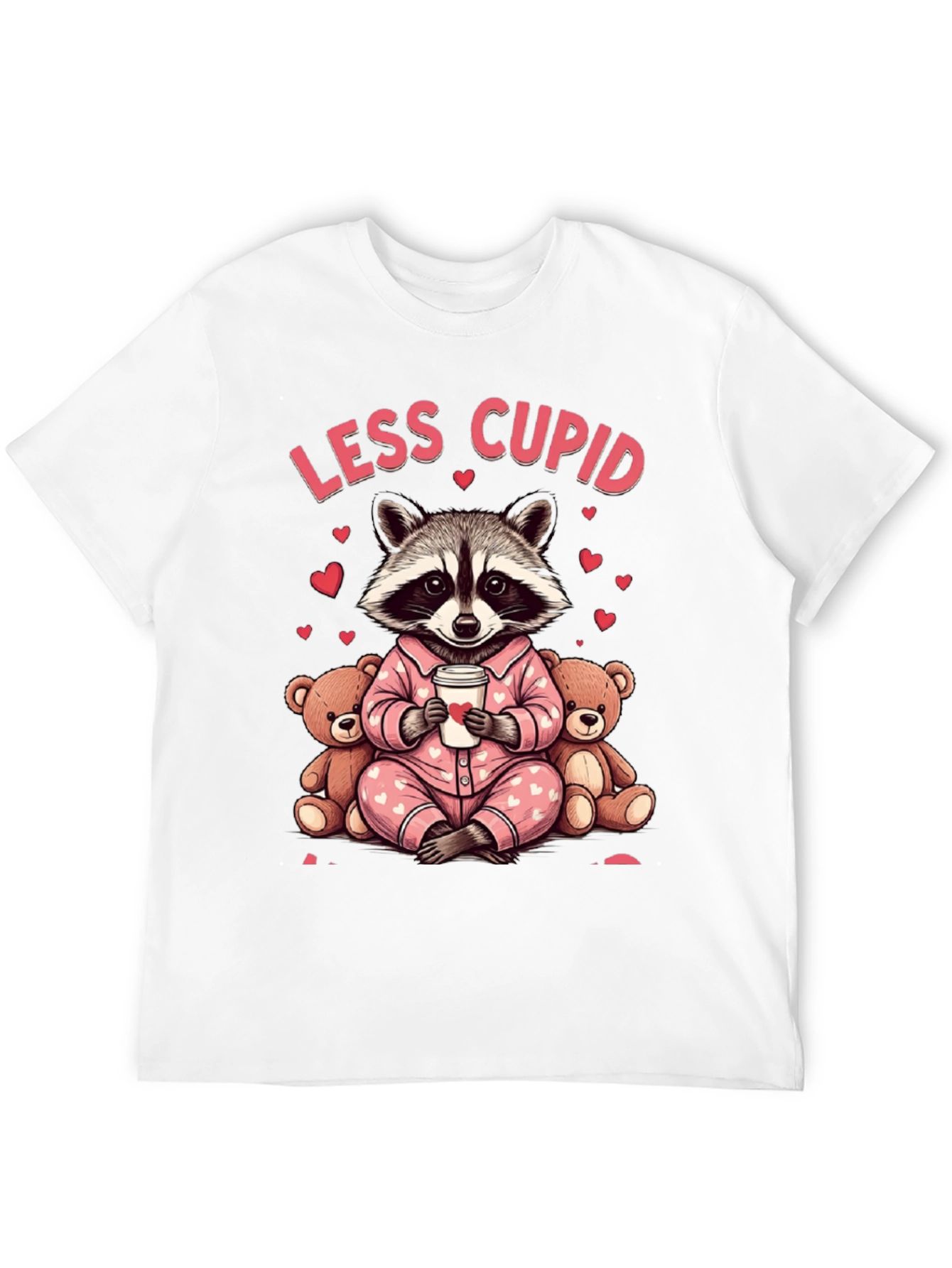 Less Cupid Raccoon Valentines Day Graphic Tee