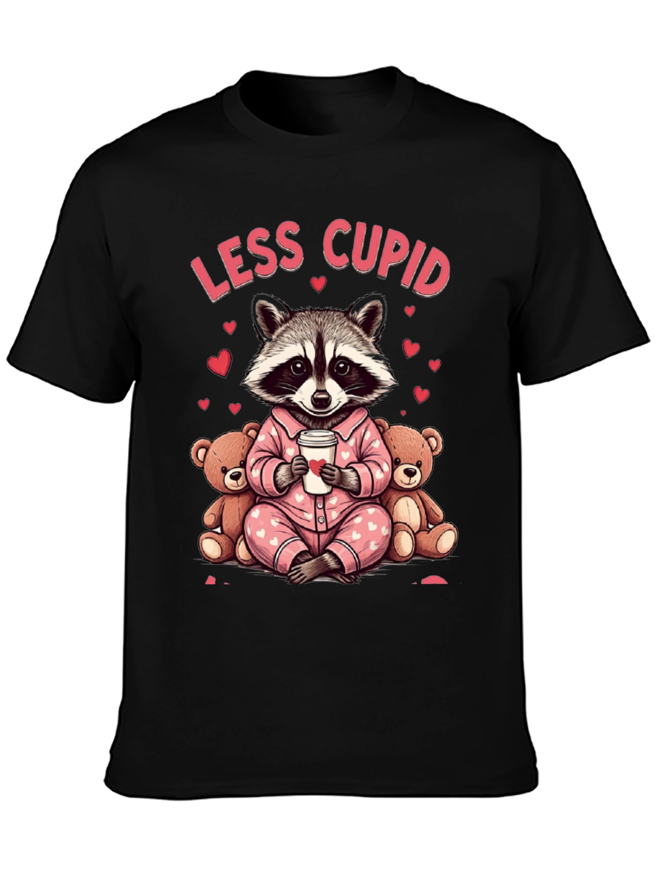 Less Cupid Raccoon Valentines Day Graphic Tee