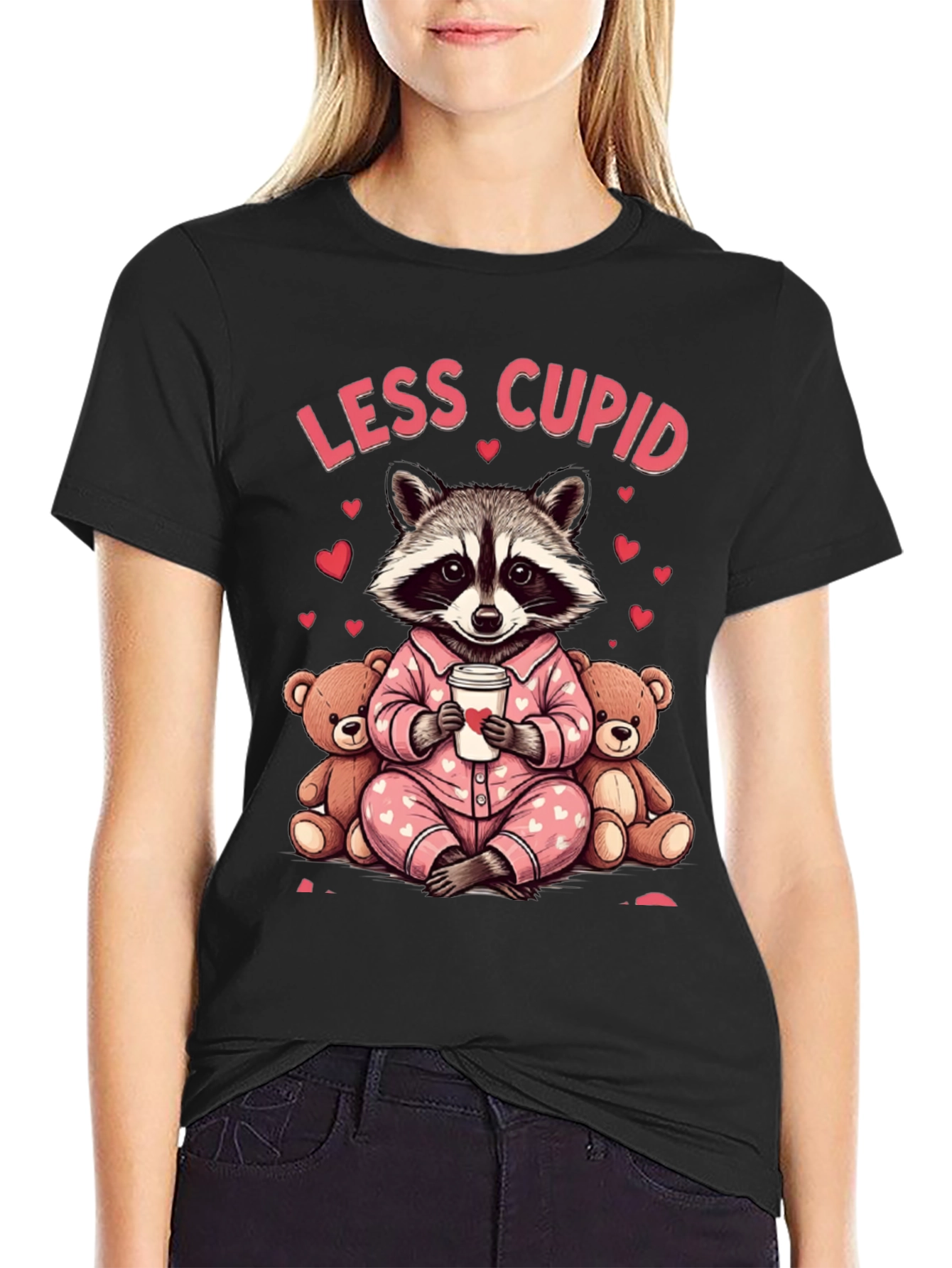 Less Cupid Raccoon Valentines Day Graphic Tee
