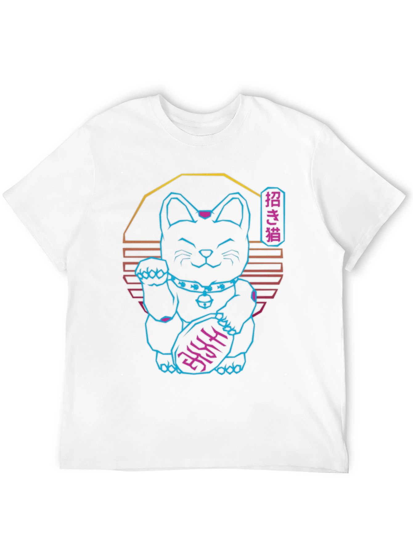 Neon Lucky Cat T-Shirt - Retro Wave Graphic Tee