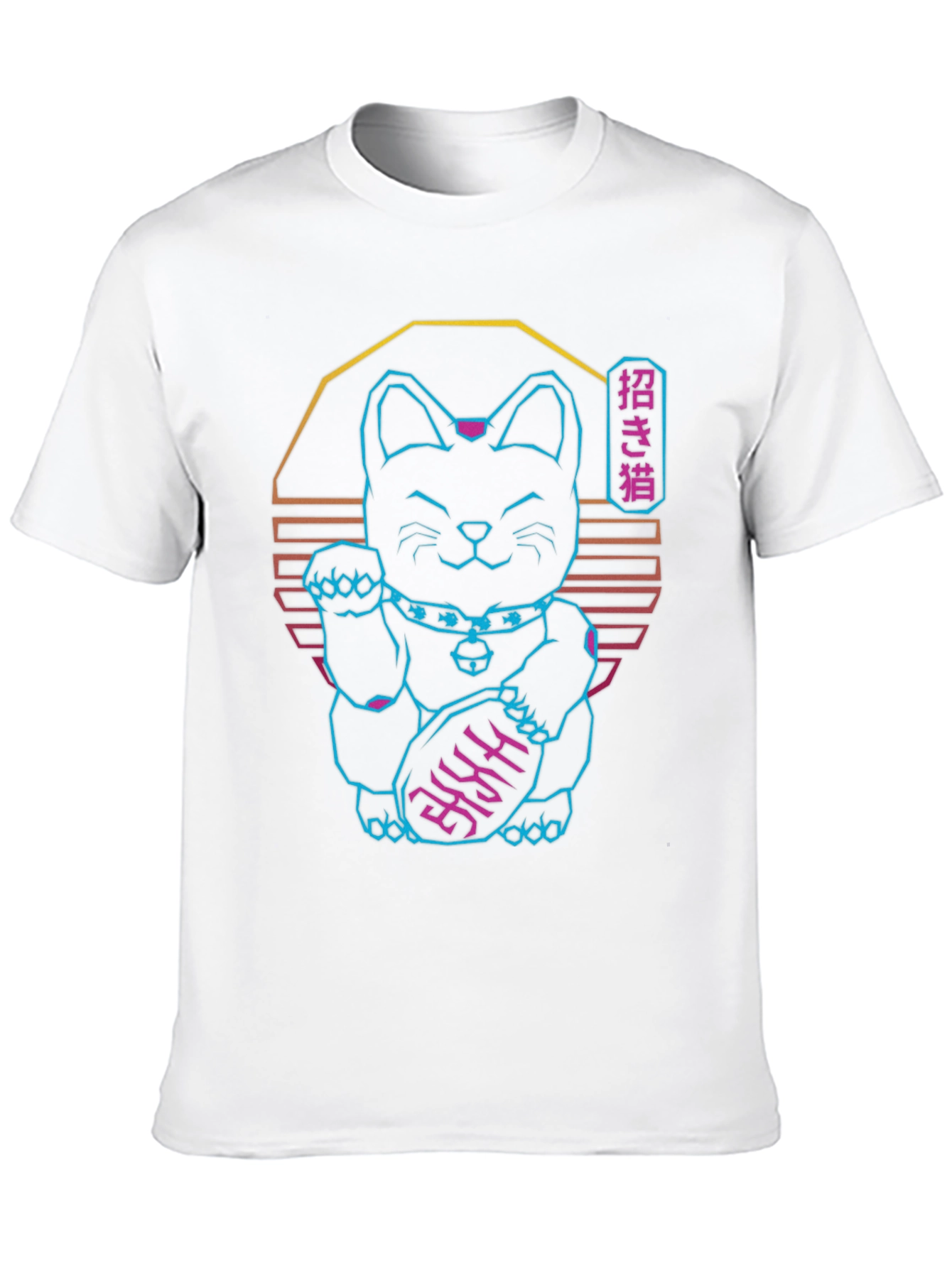 Neon Lucky Cat T-Shirt - Retro Wave Graphic Tee