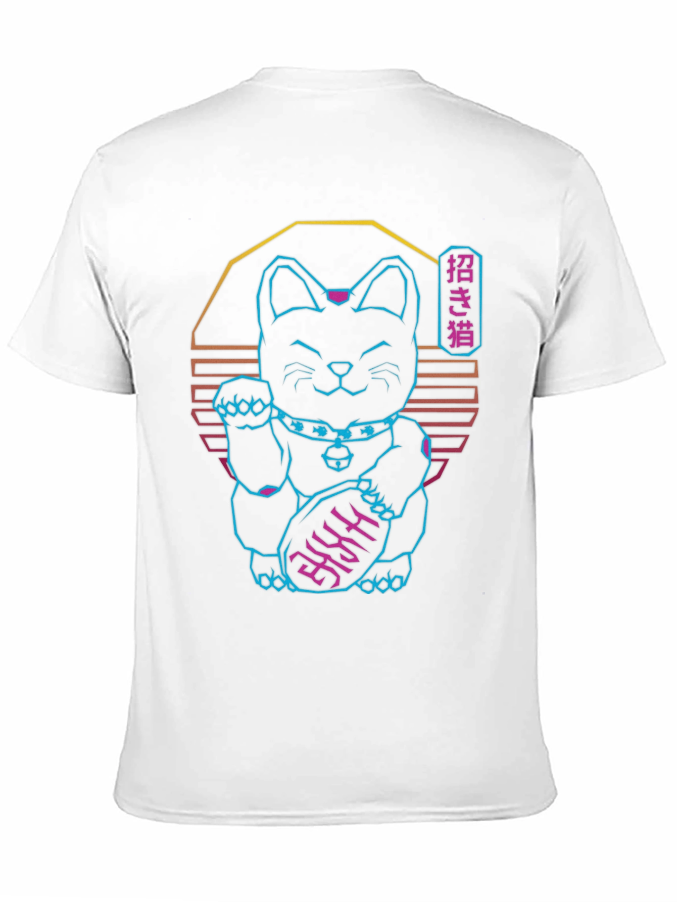 Neon Lucky Cat T-Shirt - Retro Wave Graphic Tee