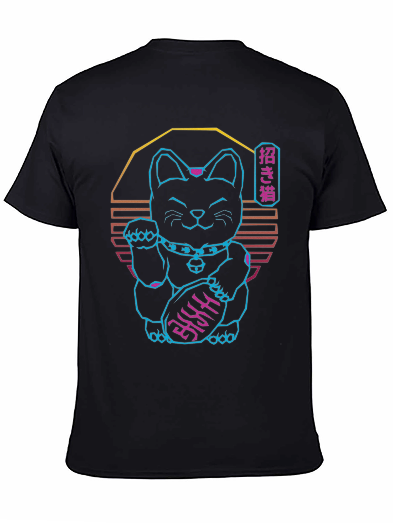 Neon Lucky Cat T-Shirt - Retro Wave Graphic Tee