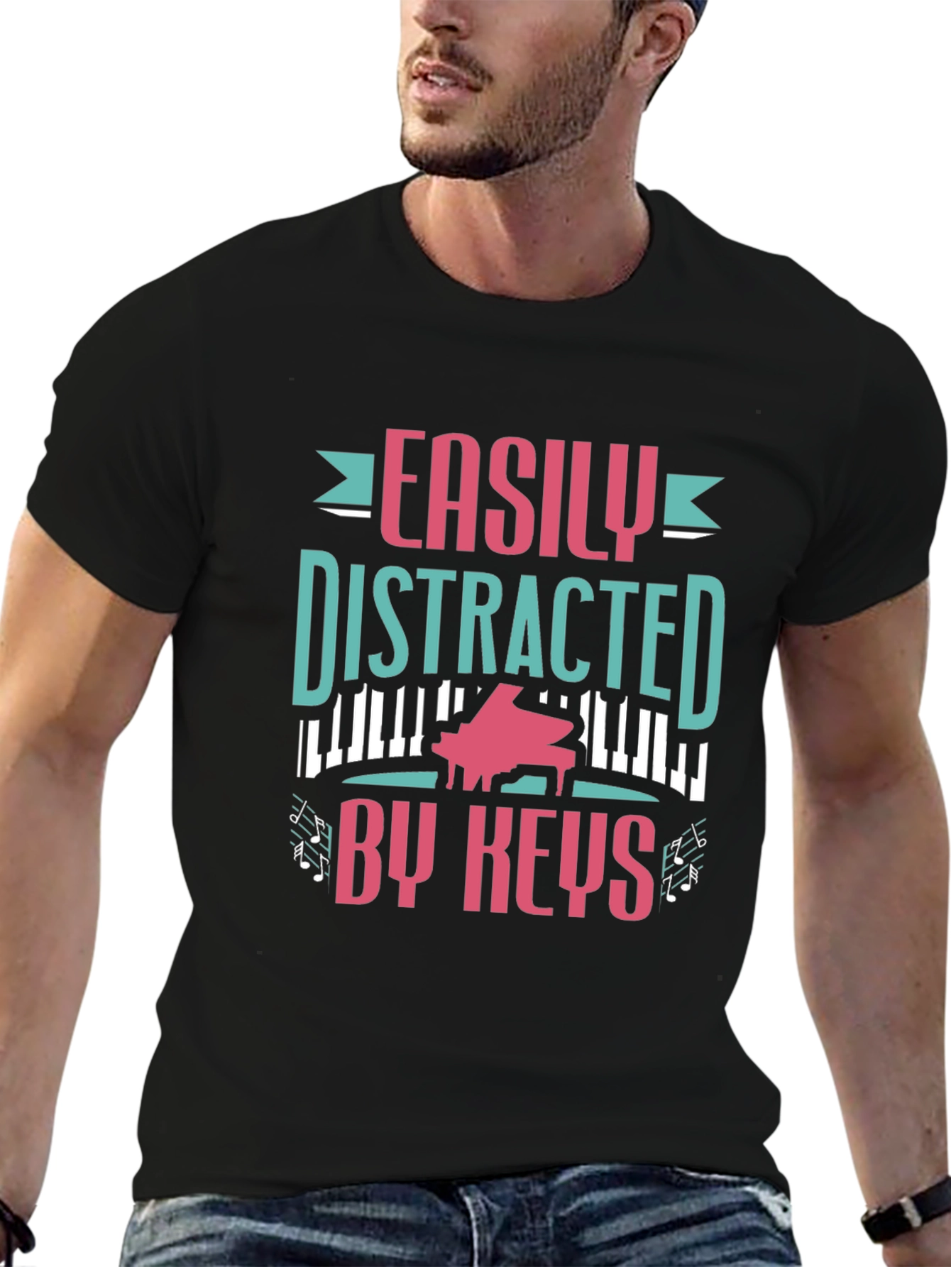Easily Distracted By Keys Funny Piano Player T-Shirt