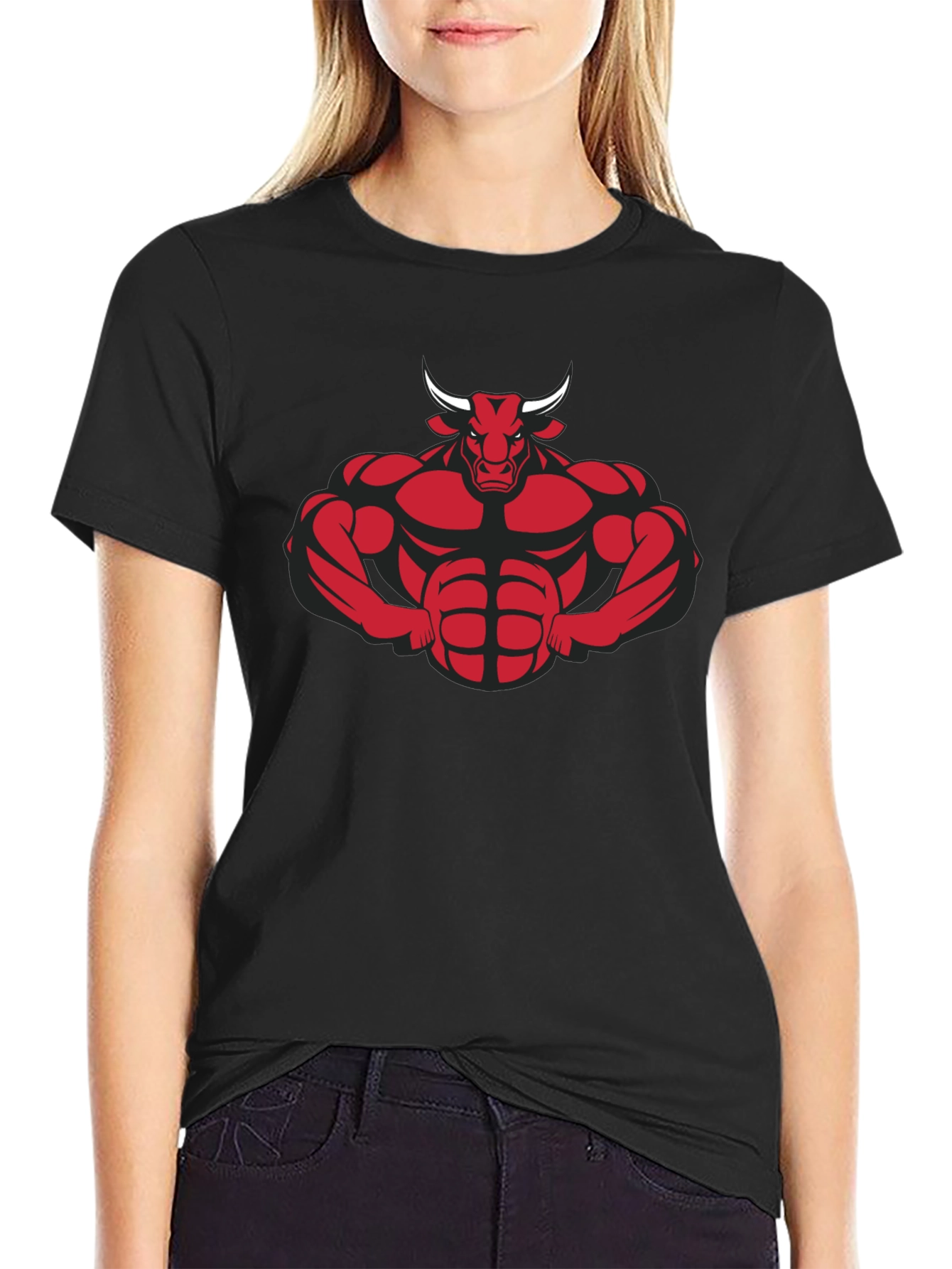 Muscle Bull Graphic Tee - Black Cotton Blend