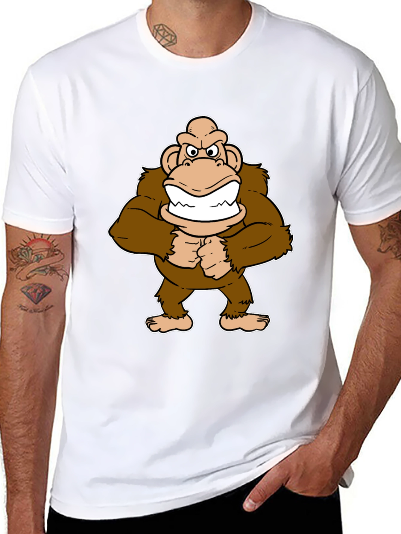 Cartoon Ape Graphic T-Shirt - Black Cotton Tee