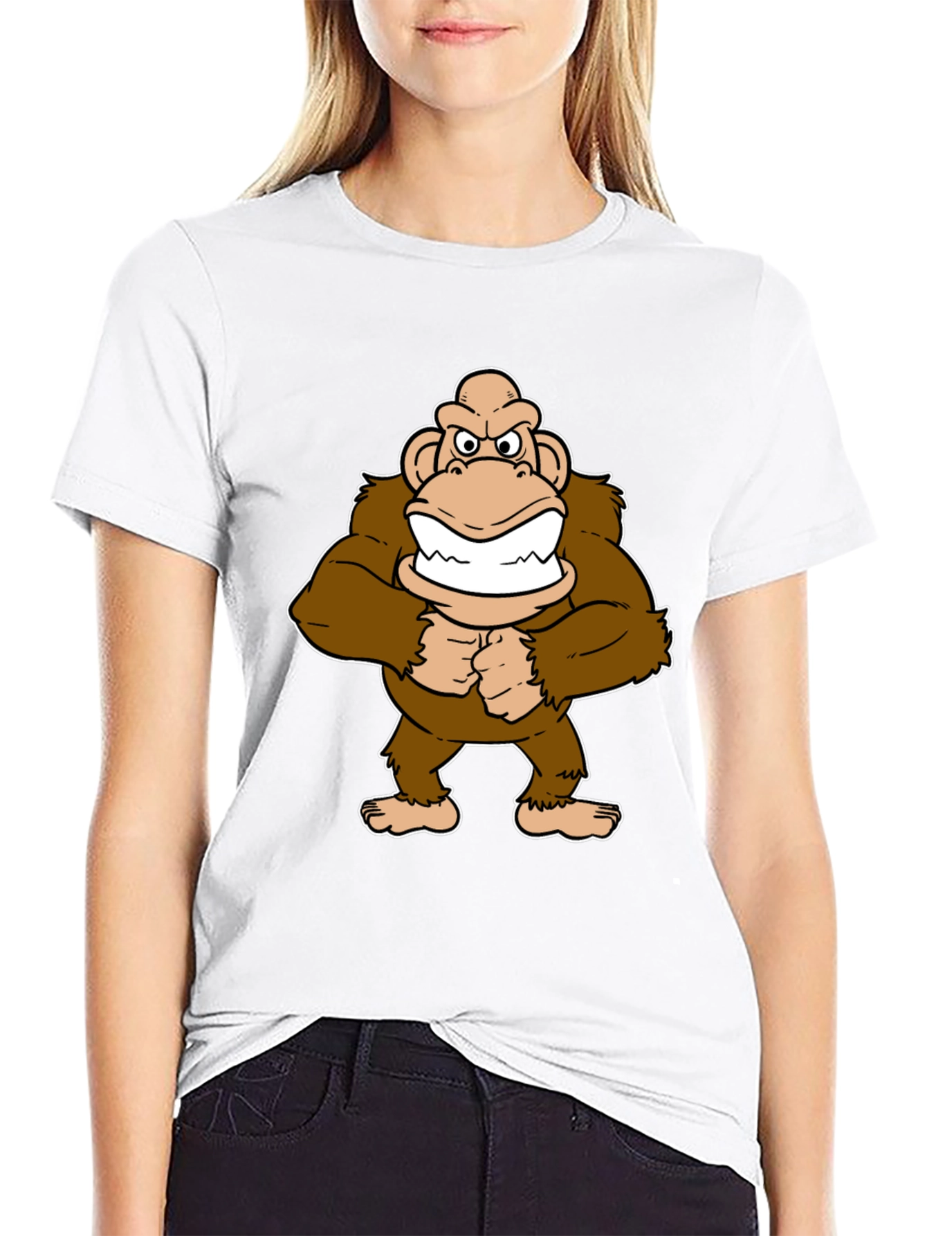 Cartoon Ape Graphic T-Shirt - Black Cotton Tee