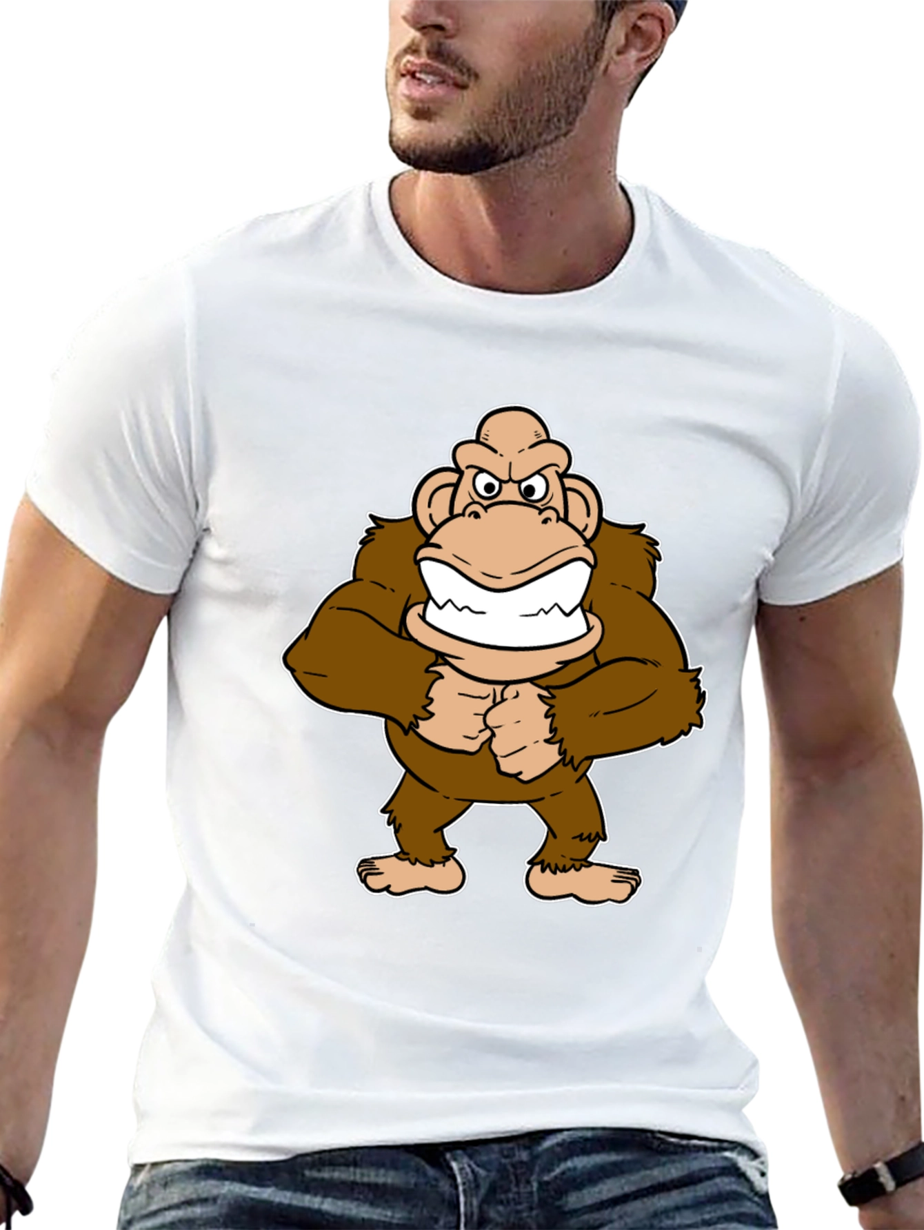 Cartoon Ape Graphic T-Shirt - Black Cotton Tee