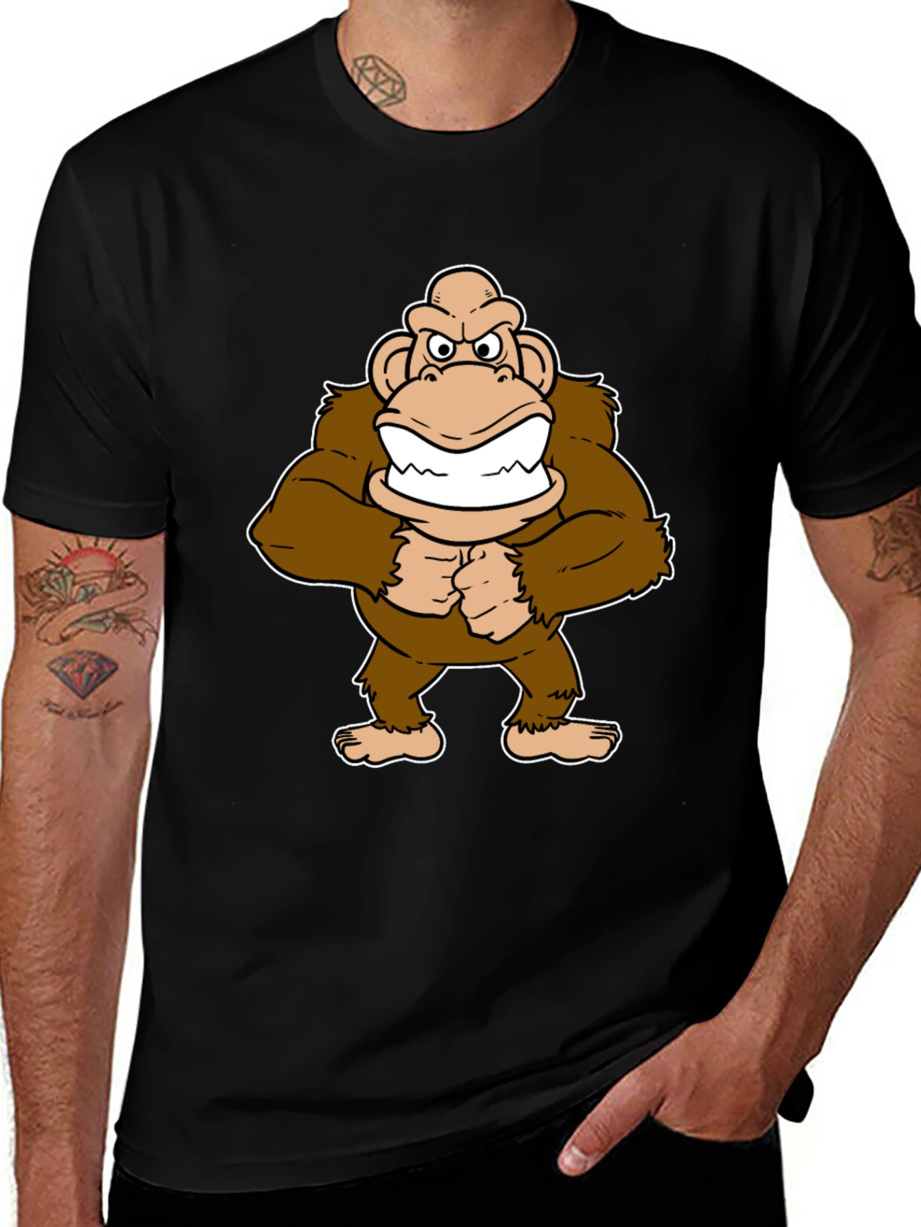 Cartoon Ape Graphic T-Shirt - Black Cotton Tee