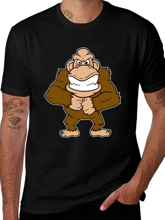 Cartoon Ape Graphic T-Shirt - Black Cotton Tee