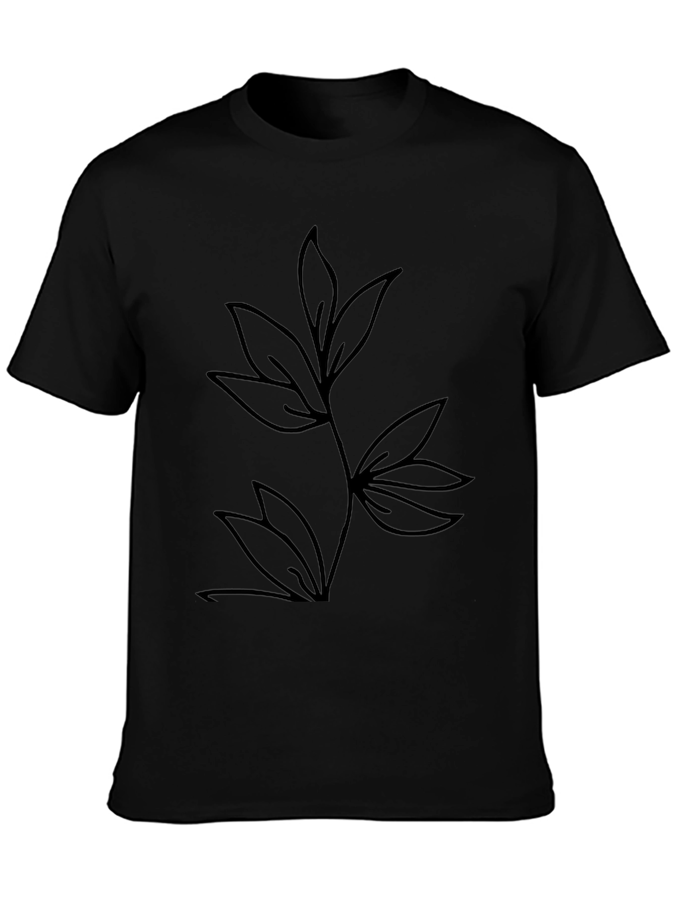 Minimalist Leaf Design Black T-Shirt