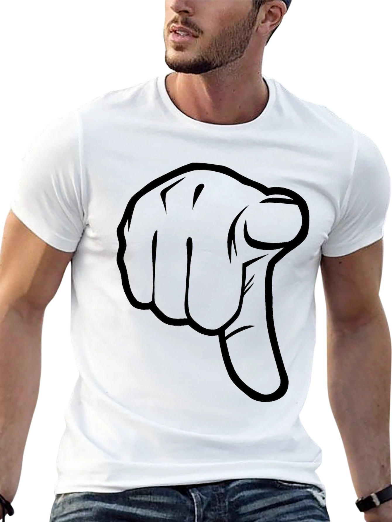 Pointing Finger Graphic Tee - Black Cotton T-Shirt