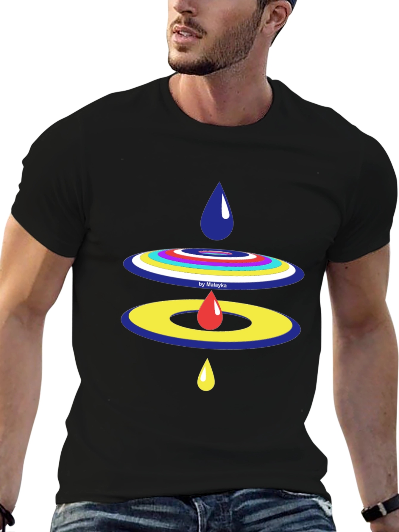 Abstract Raindrop Design Black T-Shirt