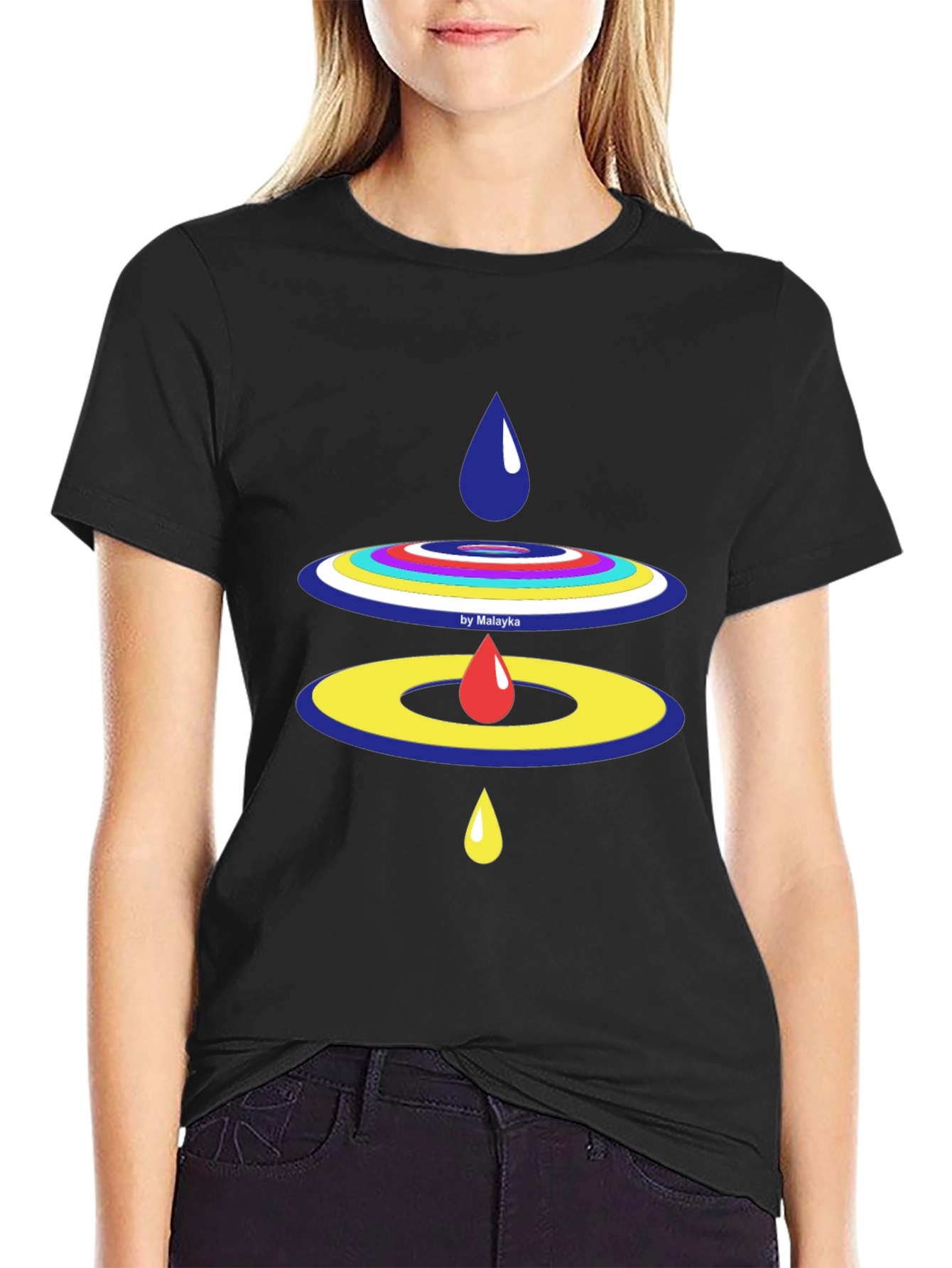 Abstract Raindrop Design Black T-Shirt