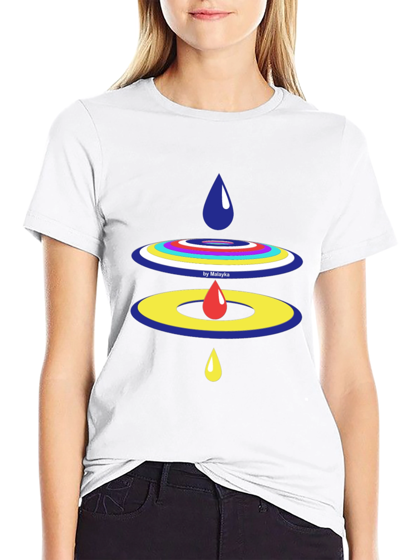 Abstract Raindrop Design Black T-Shirt