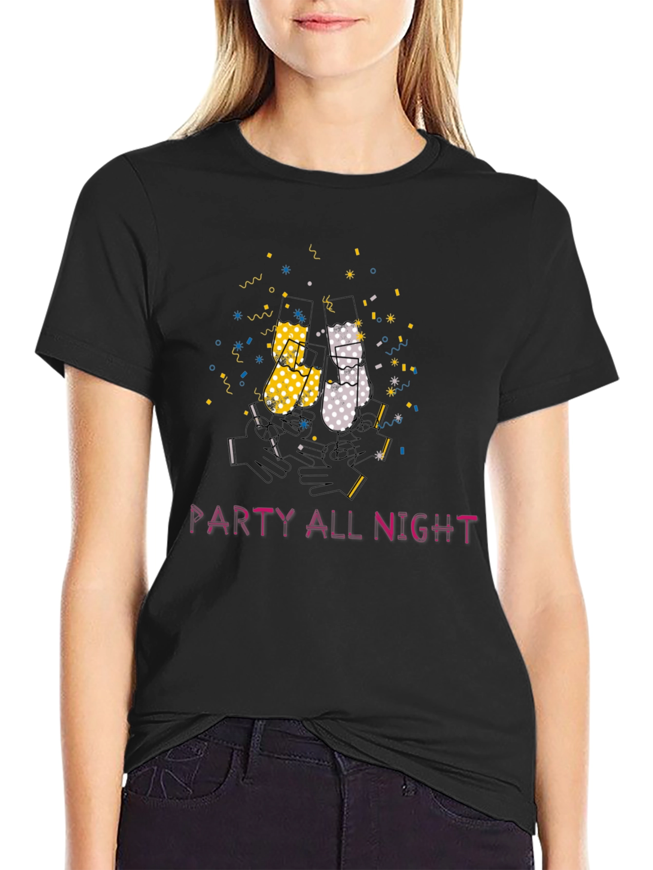 Party All Night Graphic Tee - Black