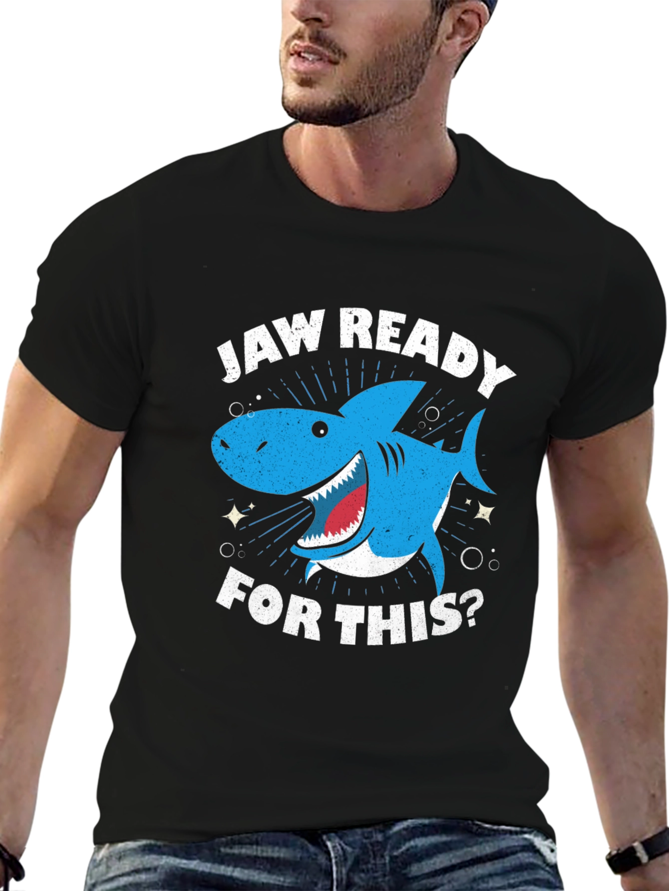 Jaw Ready Shark Graphic Tee - Black Cotton T-Shirt