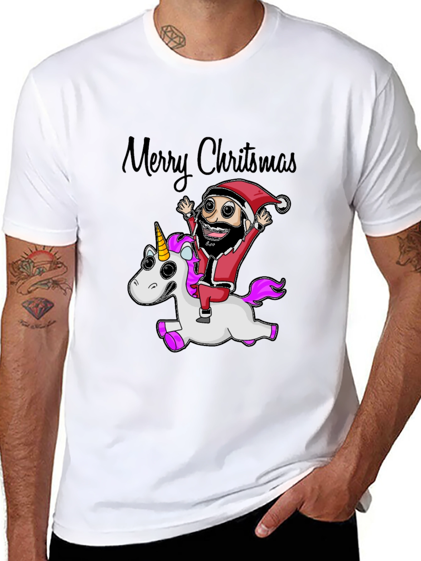 Merry Christmas Santa Riding Unicorn T-Shirt