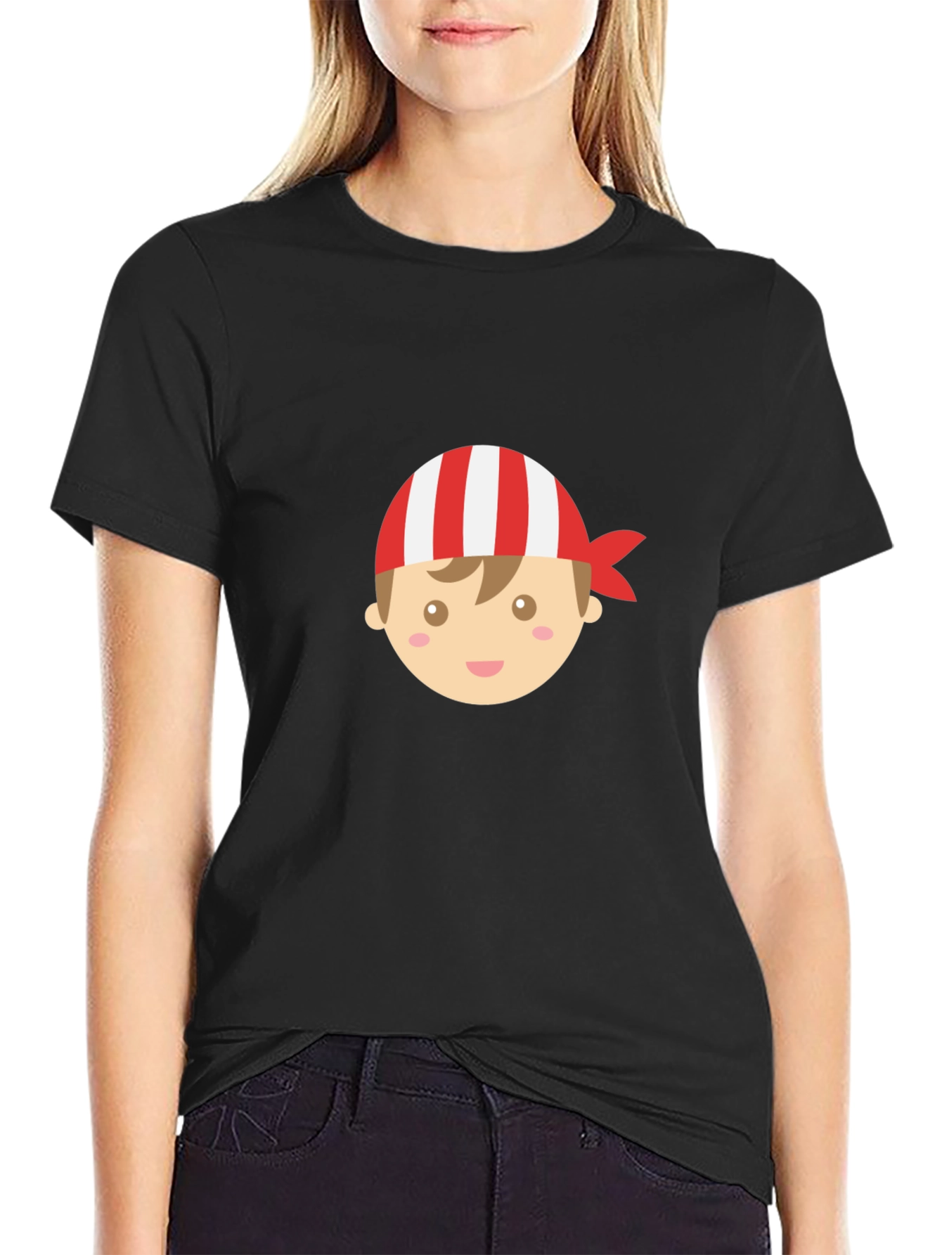 Boy Pirate Cartoon Graphic Black T-Shirt