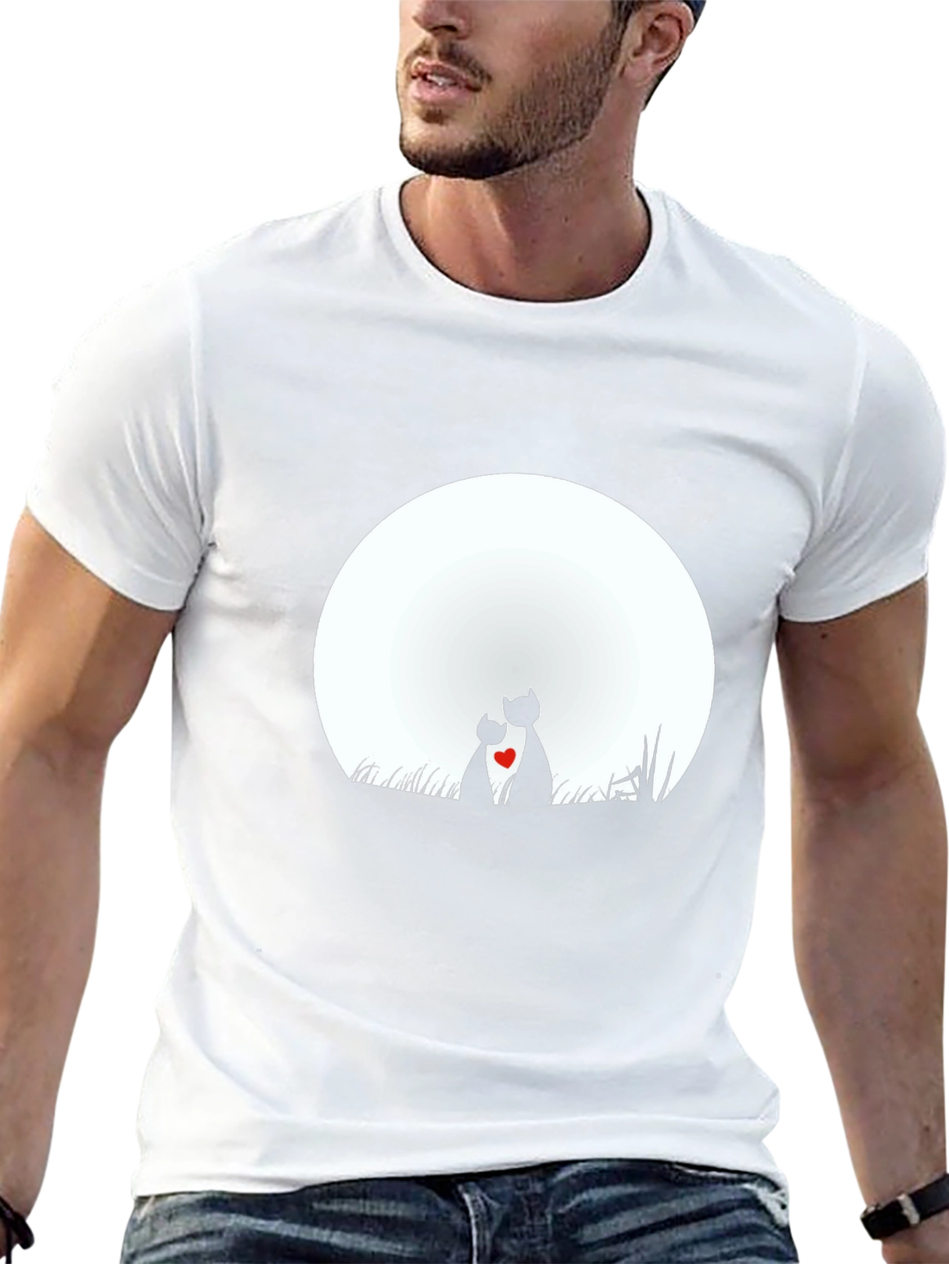 Romantic Cats Moon Graphic T-Shirt