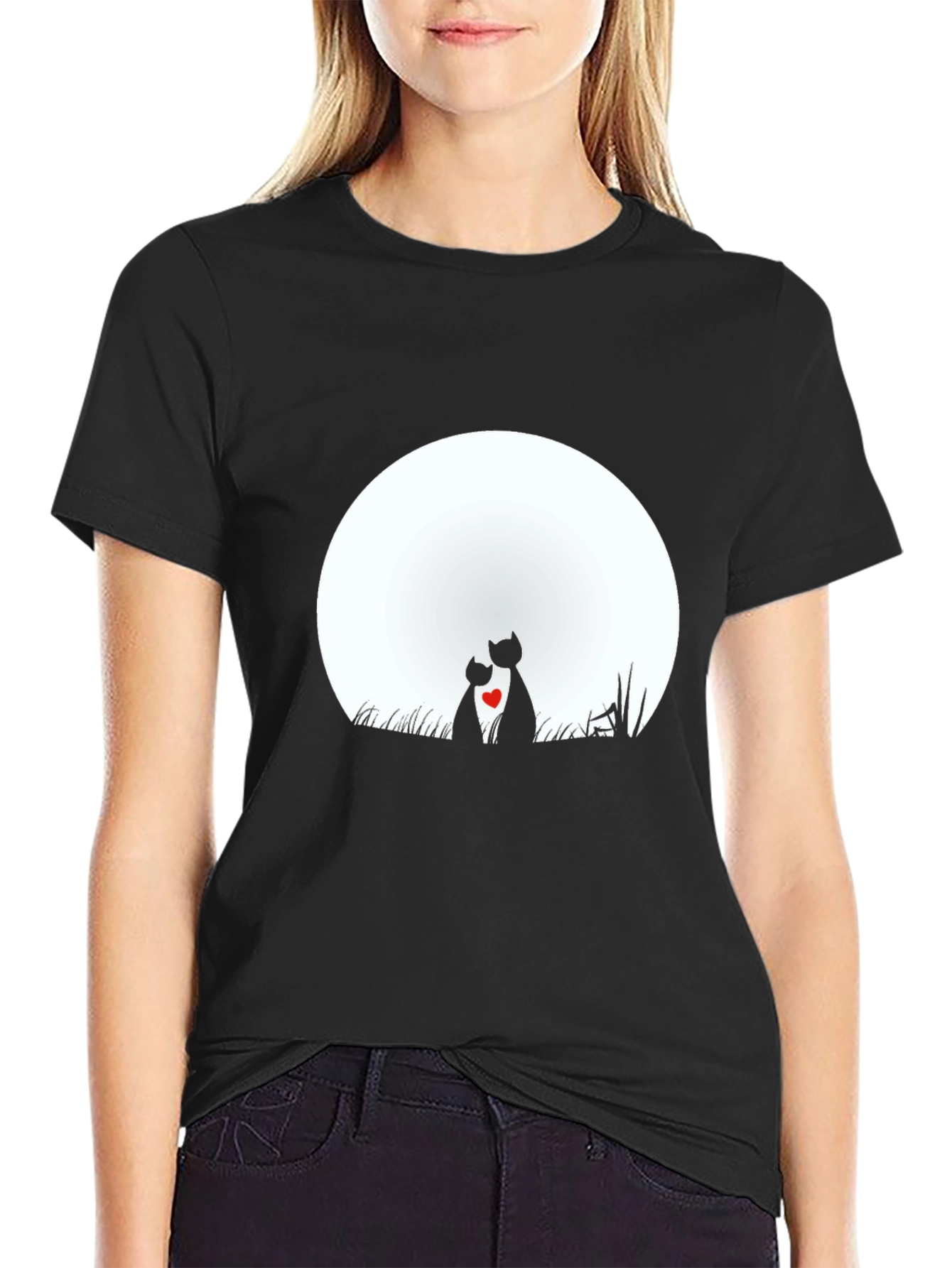 Romantic Cats Moon Graphic T-Shirt