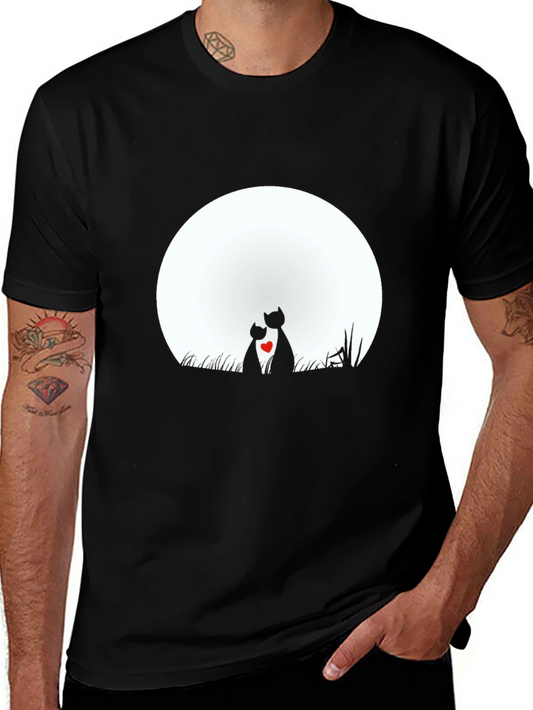 Romantic Cats Moon Graphic T-Shirt