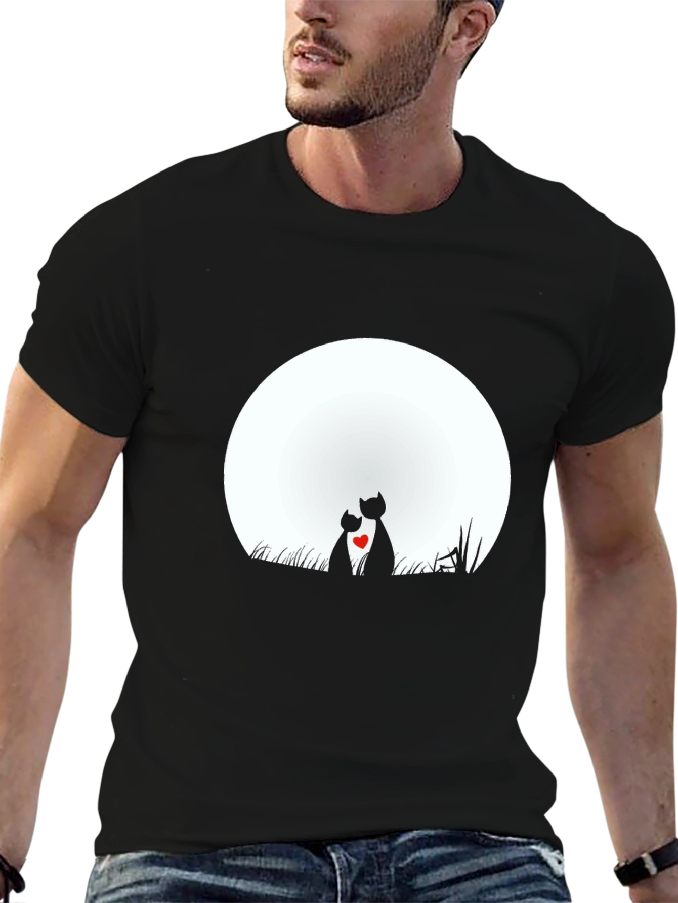 Romantic Cats Moon Graphic T-Shirt