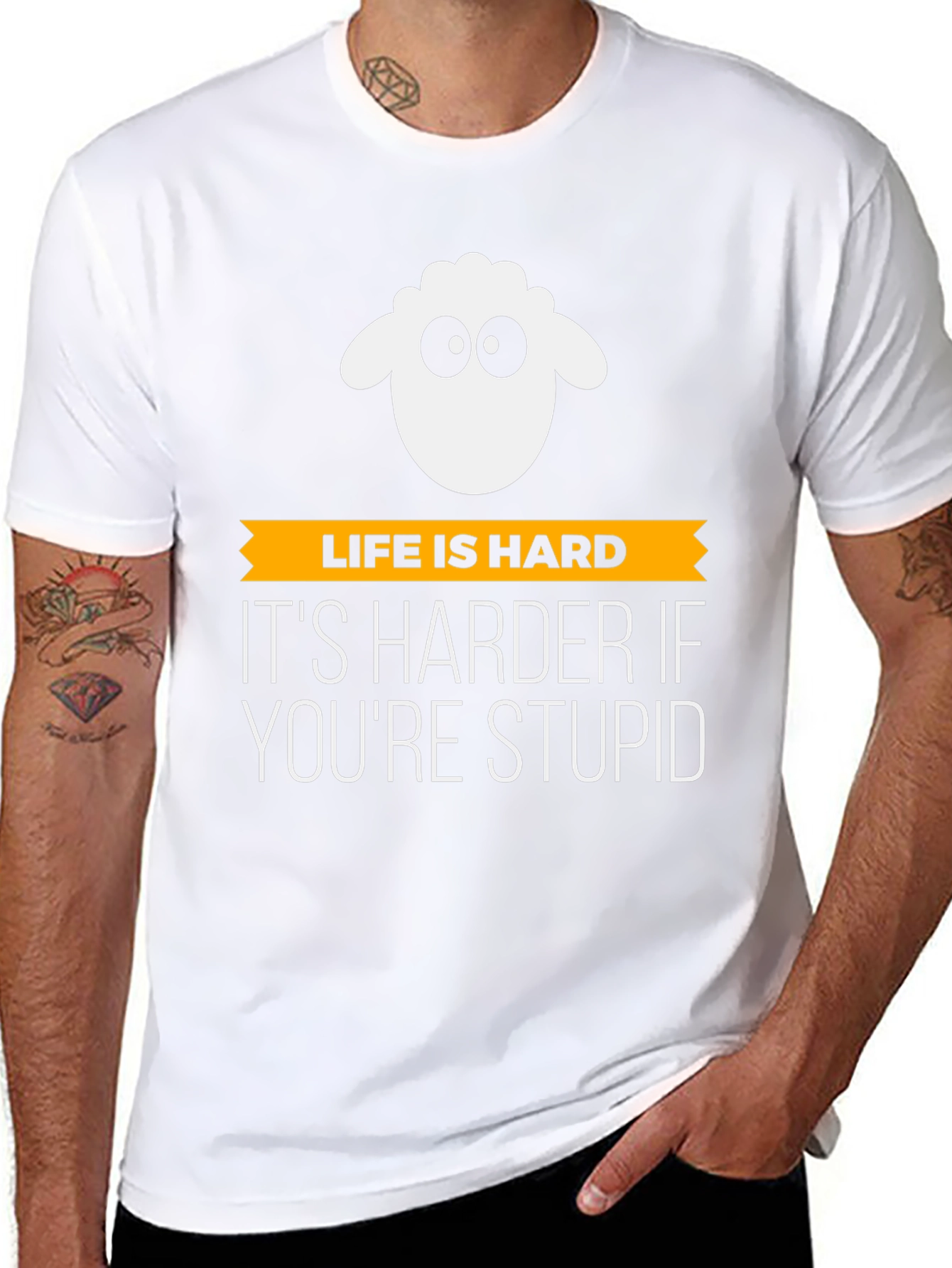 Life is Hard Stupid Sheep Graphic Tee - Black