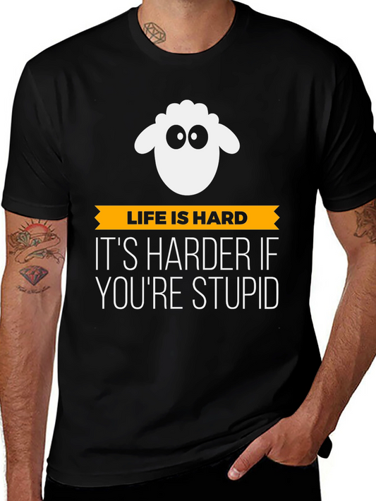Life is Hard Stupid Sheep Graphic Tee - Black